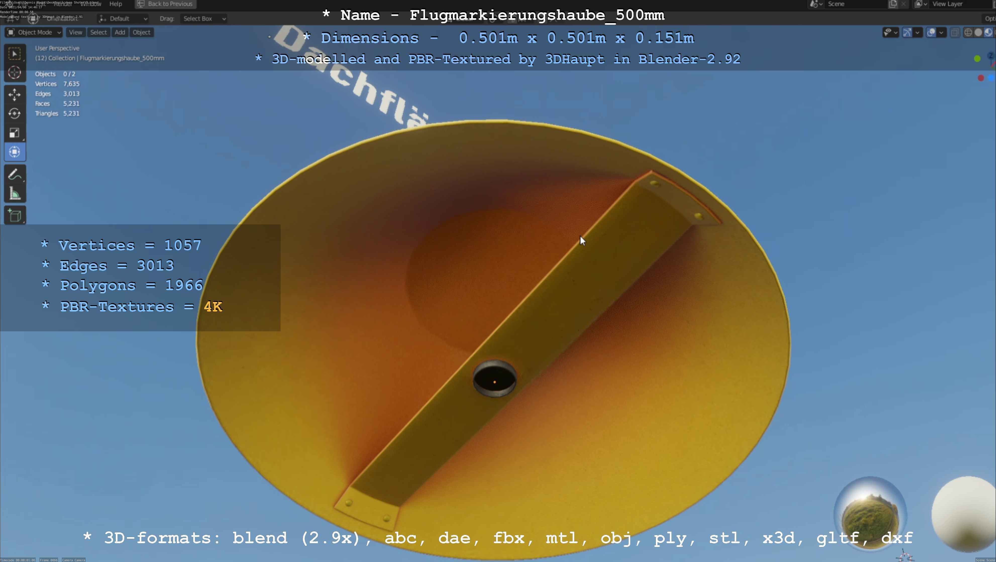 Flugmarkierungshaube 500mm Low-poly 3D model_17