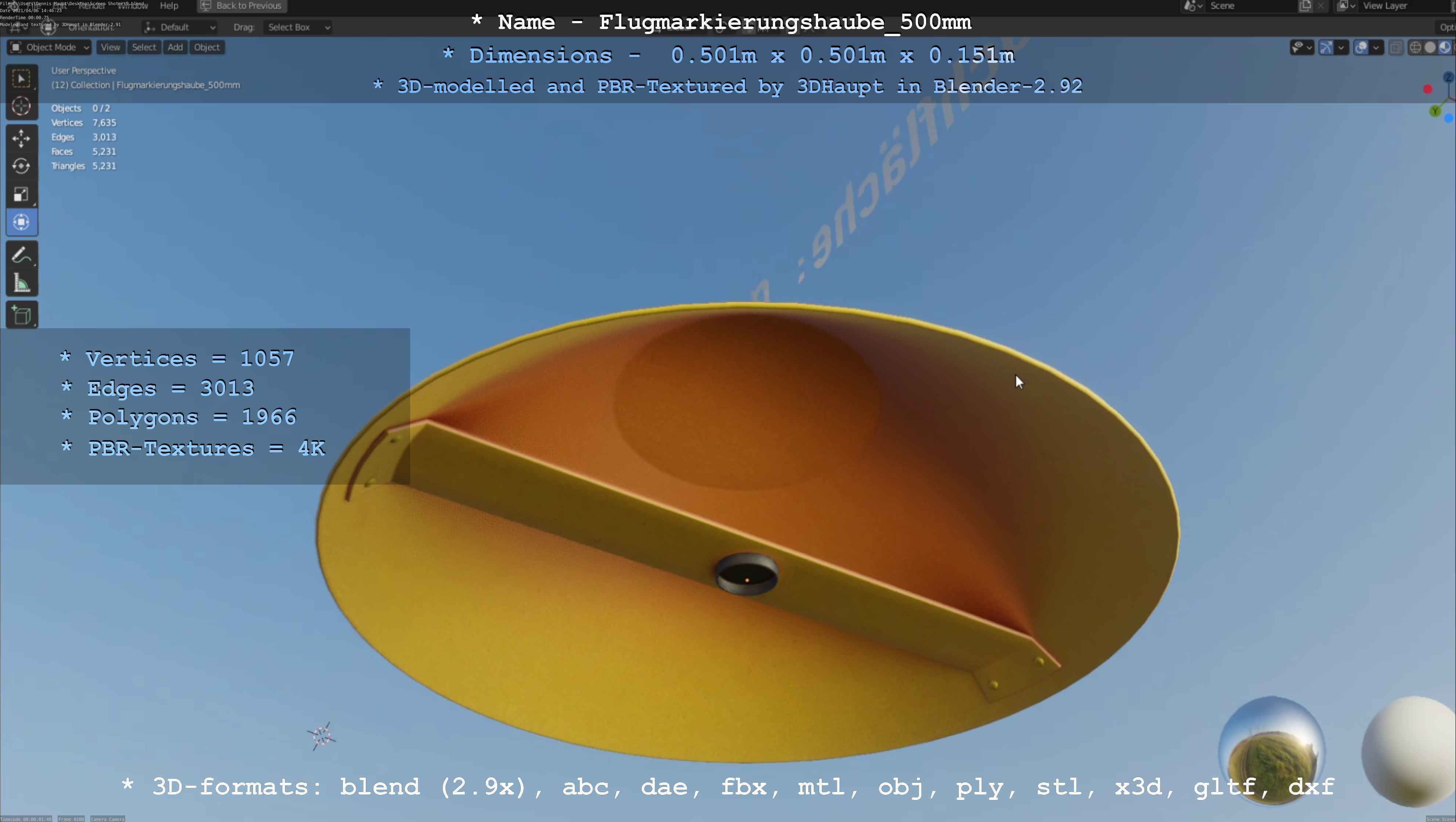 Flugmarkierungshaube 500mm Low-poly 3D model_63