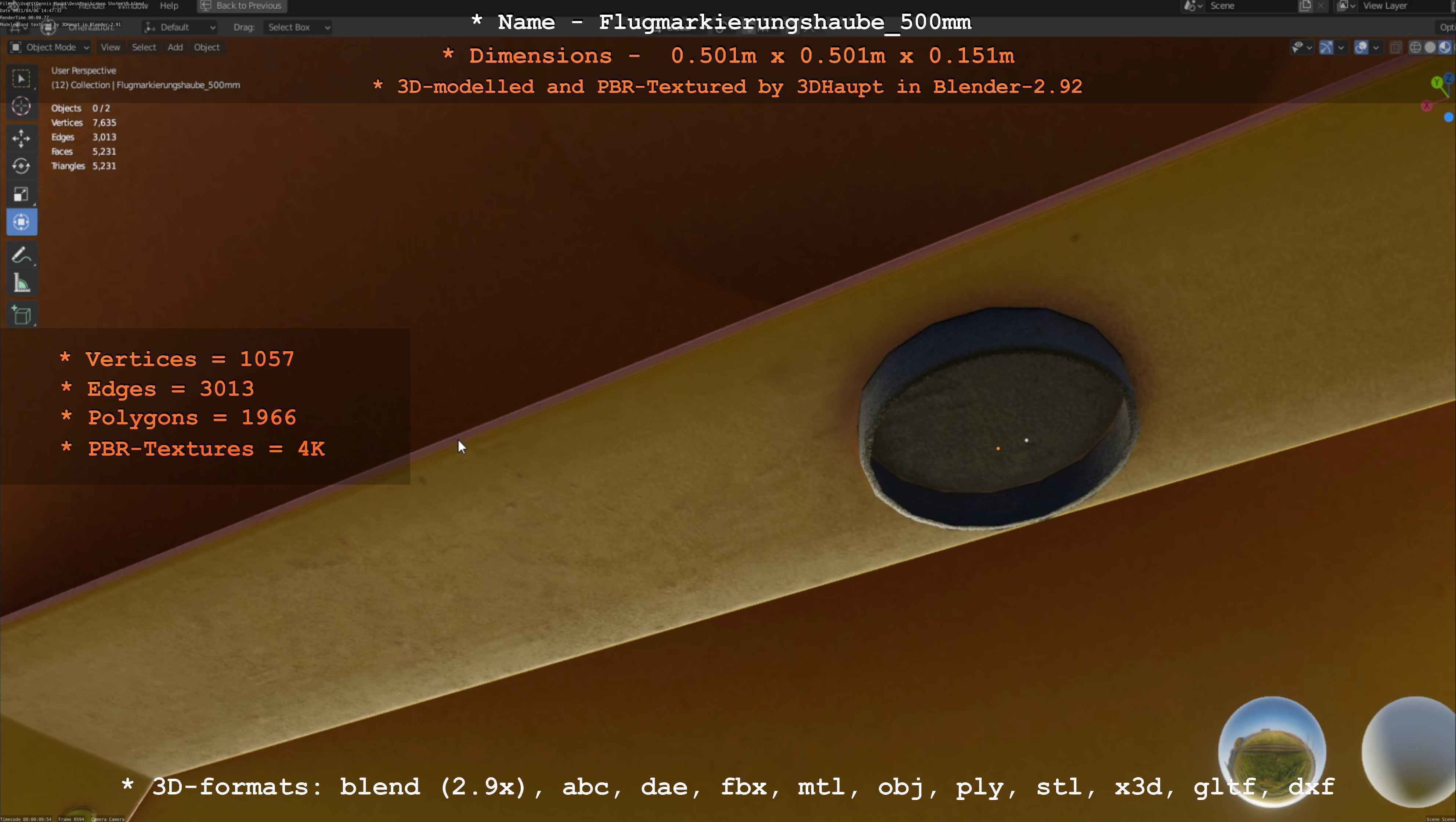 Flugmarkierungshaube 500mm Low-poly 3D model_91