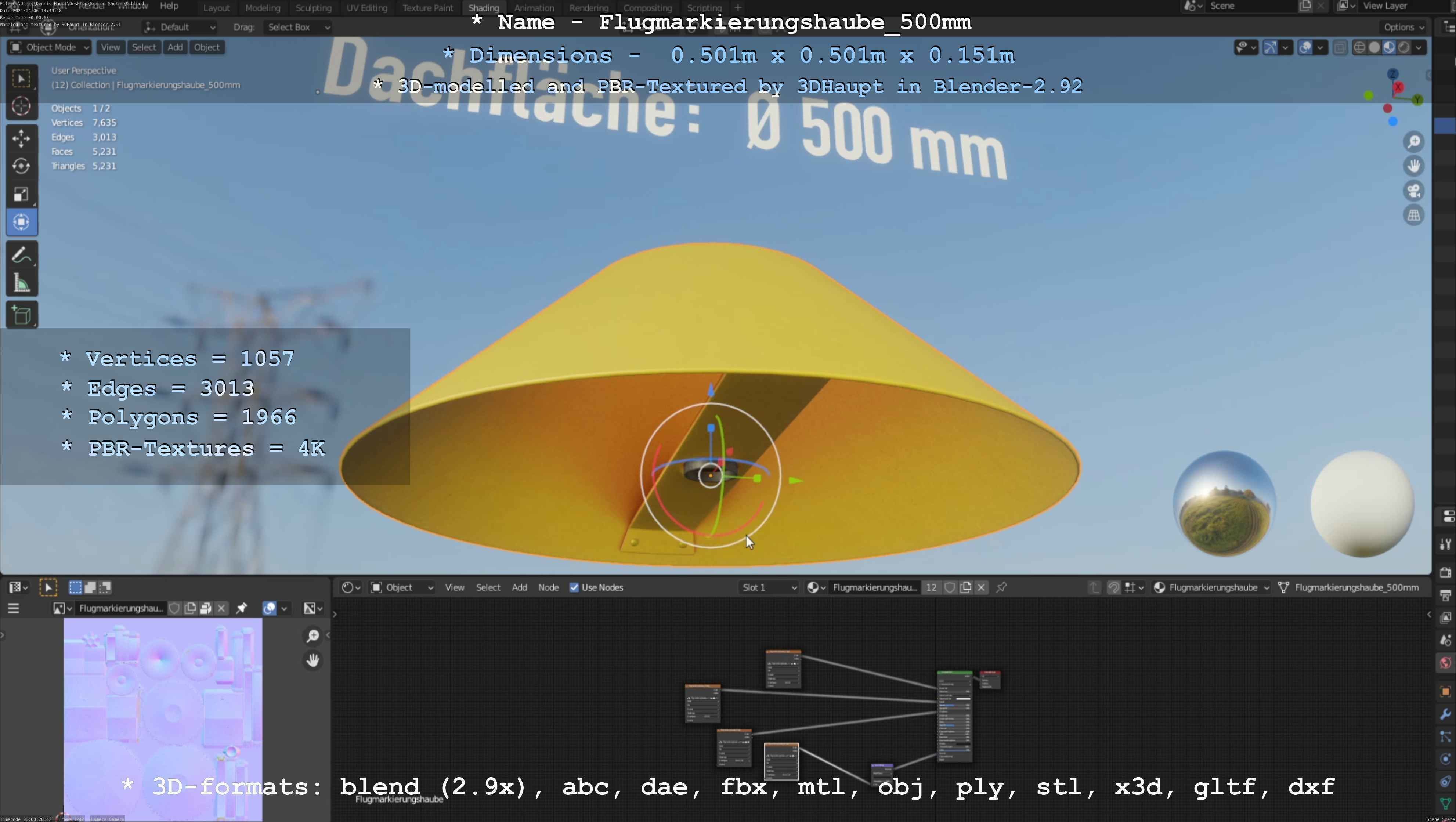 Flugmarkierungshaube 500mm Low-poly 3D model_39