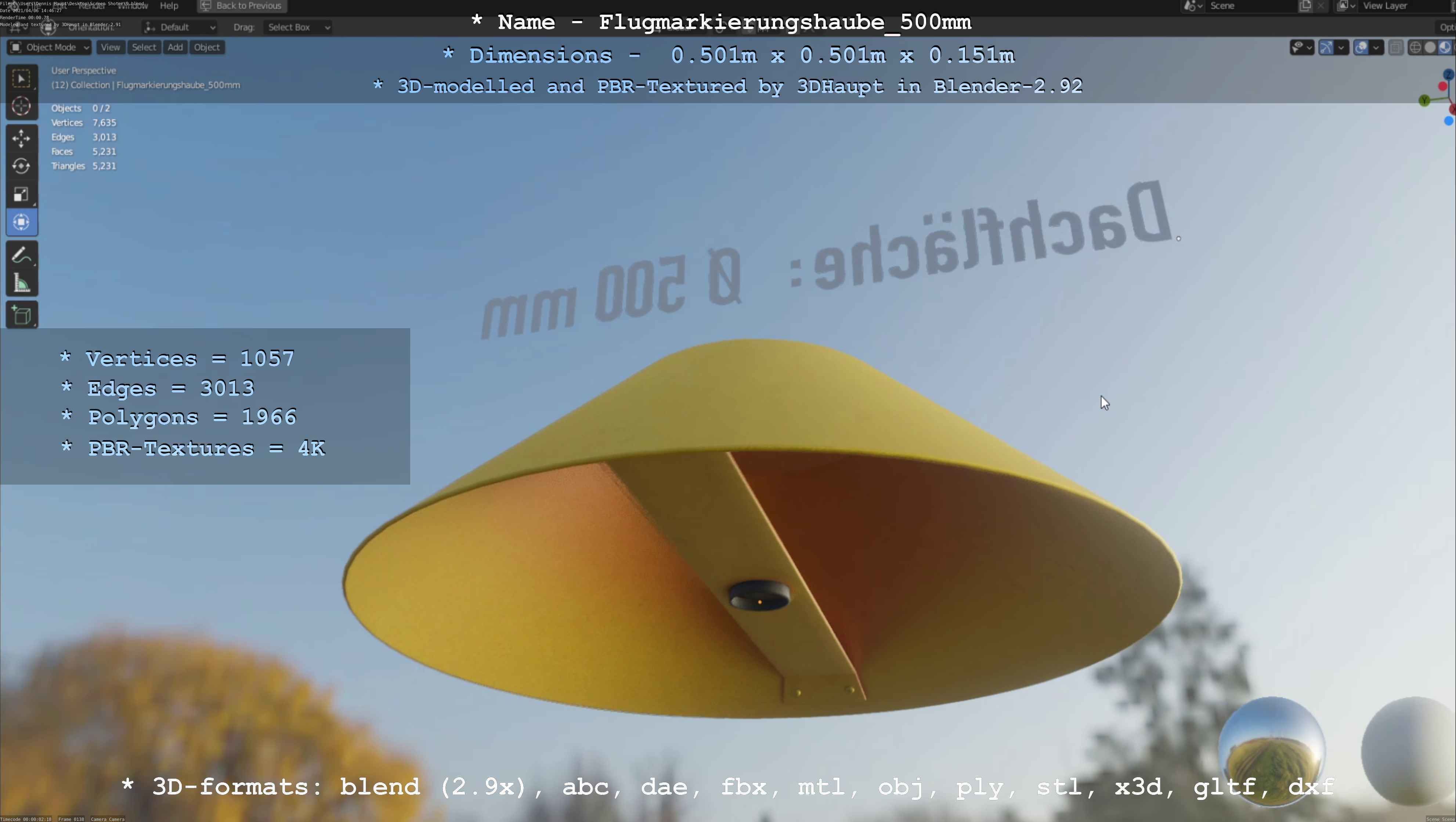 Flugmarkierungshaube 500mm Low-poly 3D model_18