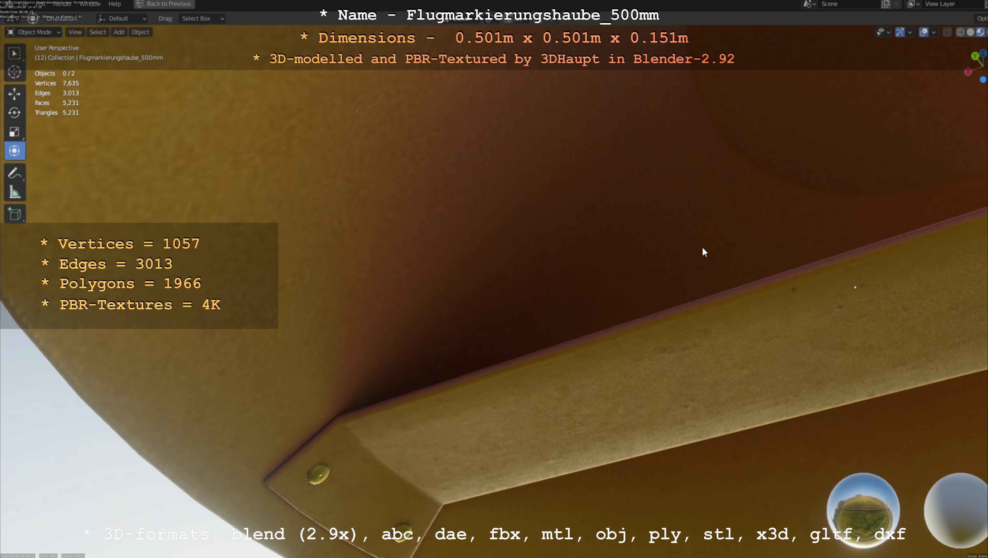 Flugmarkierungshaube 500mm Low-poly 3D model_90