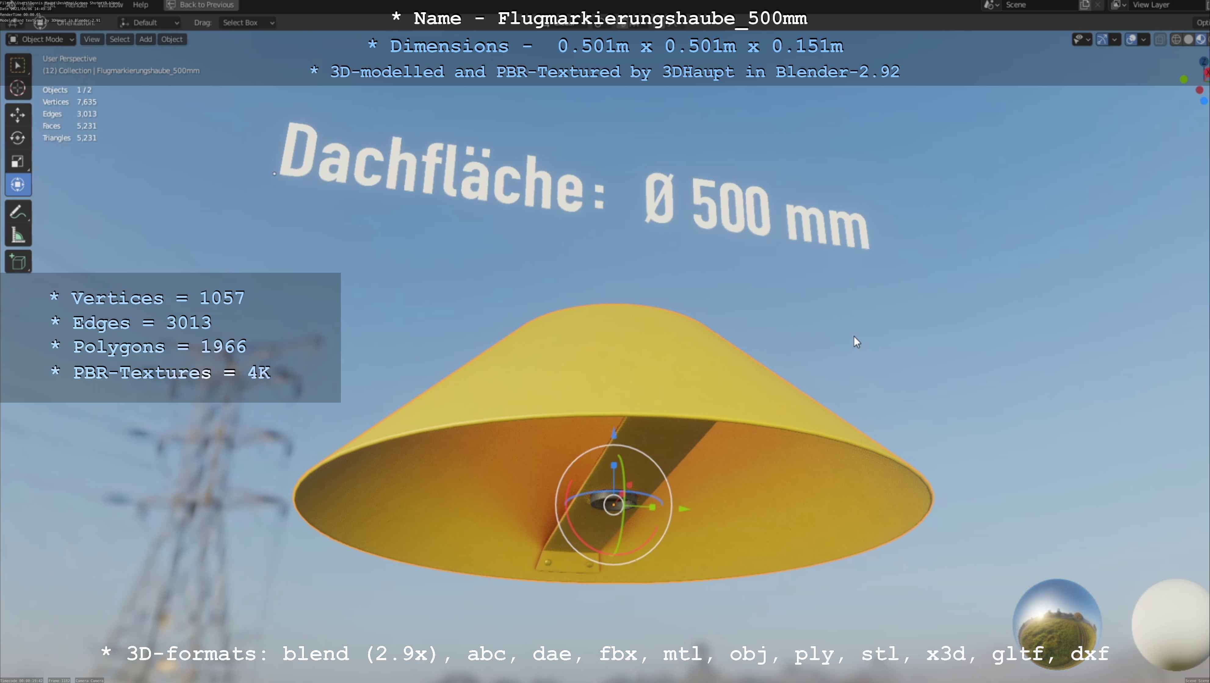 Flugmarkierungshaube 500mm Low-poly 3D model_34