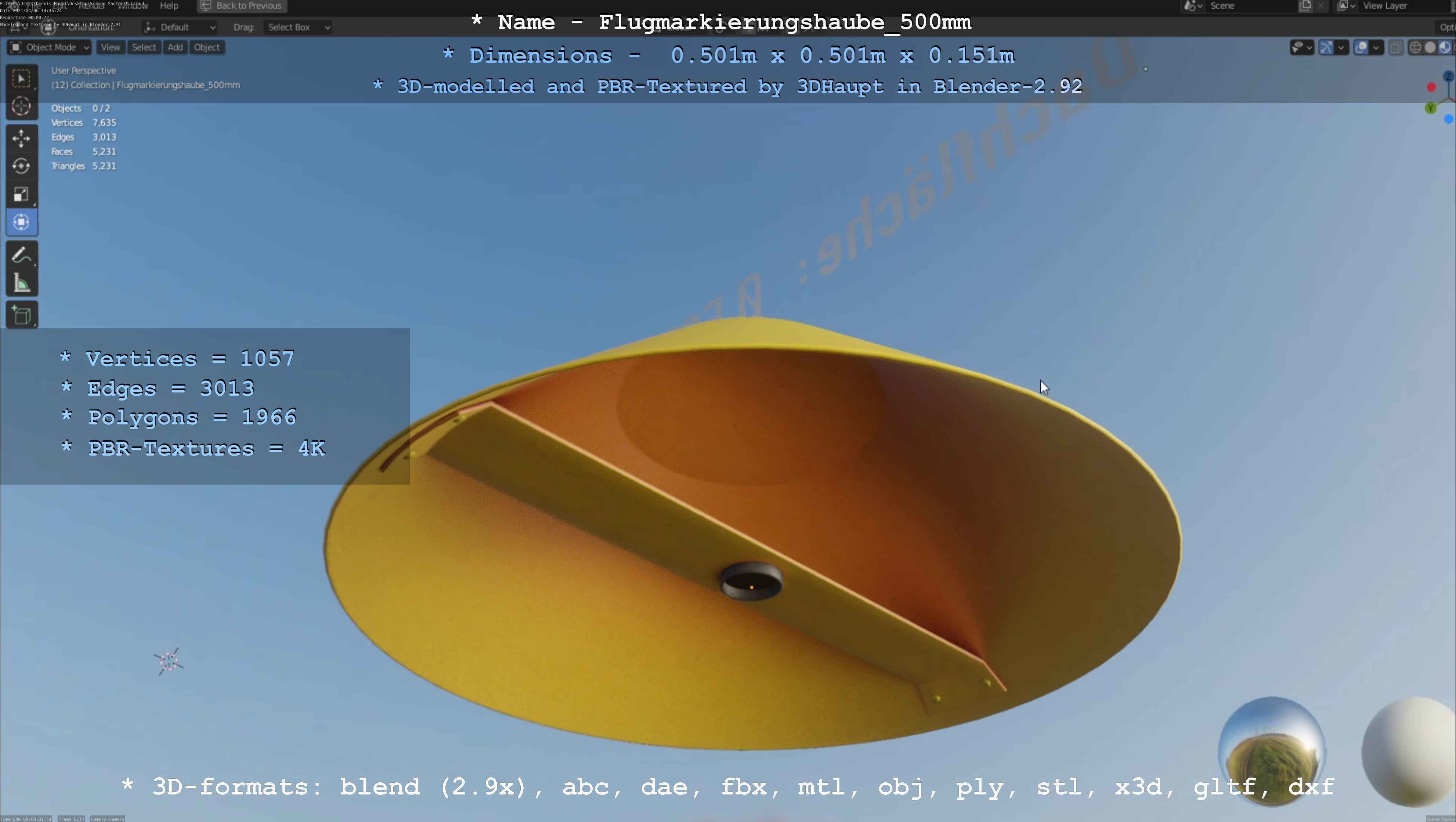 Flugmarkierungshaube 500mm Low-poly 3D model_64