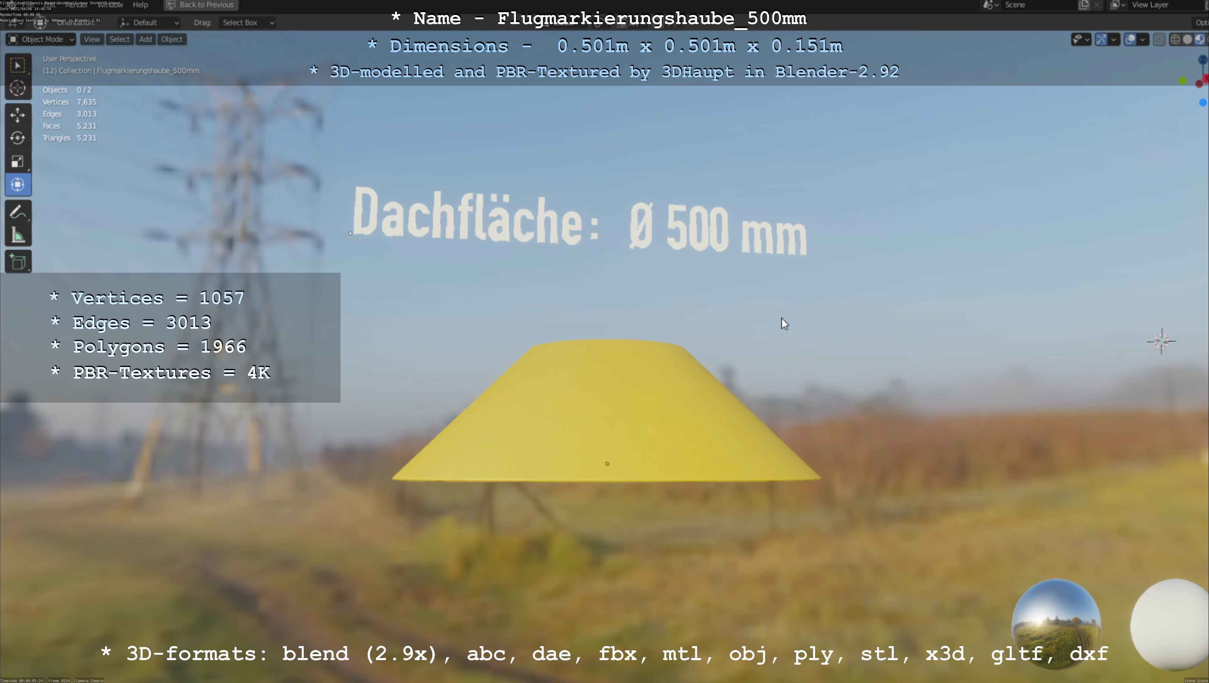 Flugmarkierungshaube 500mm Low-poly 3D model_77