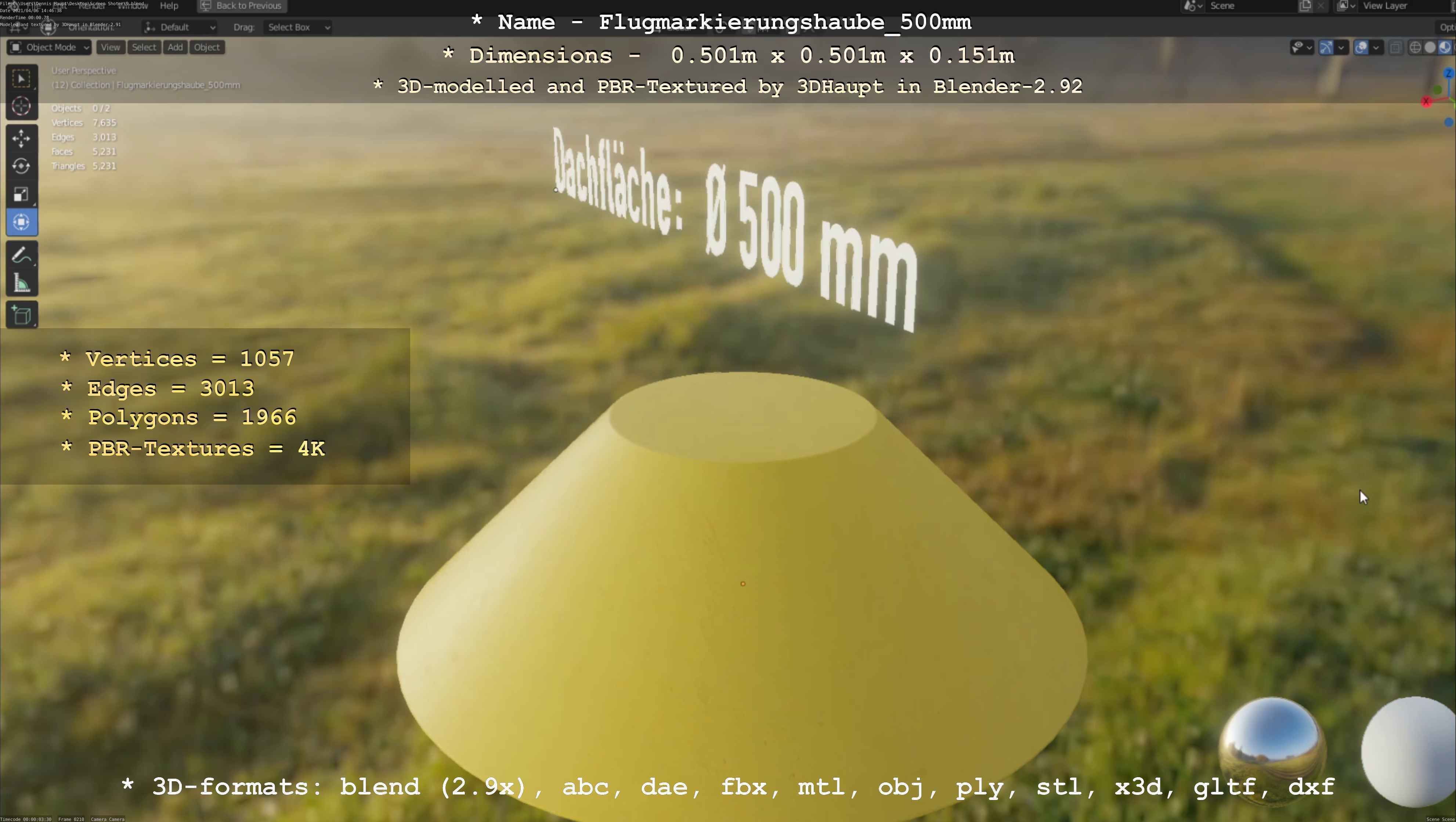 Flugmarkierungshaube 500mm Low-poly 3D model_19