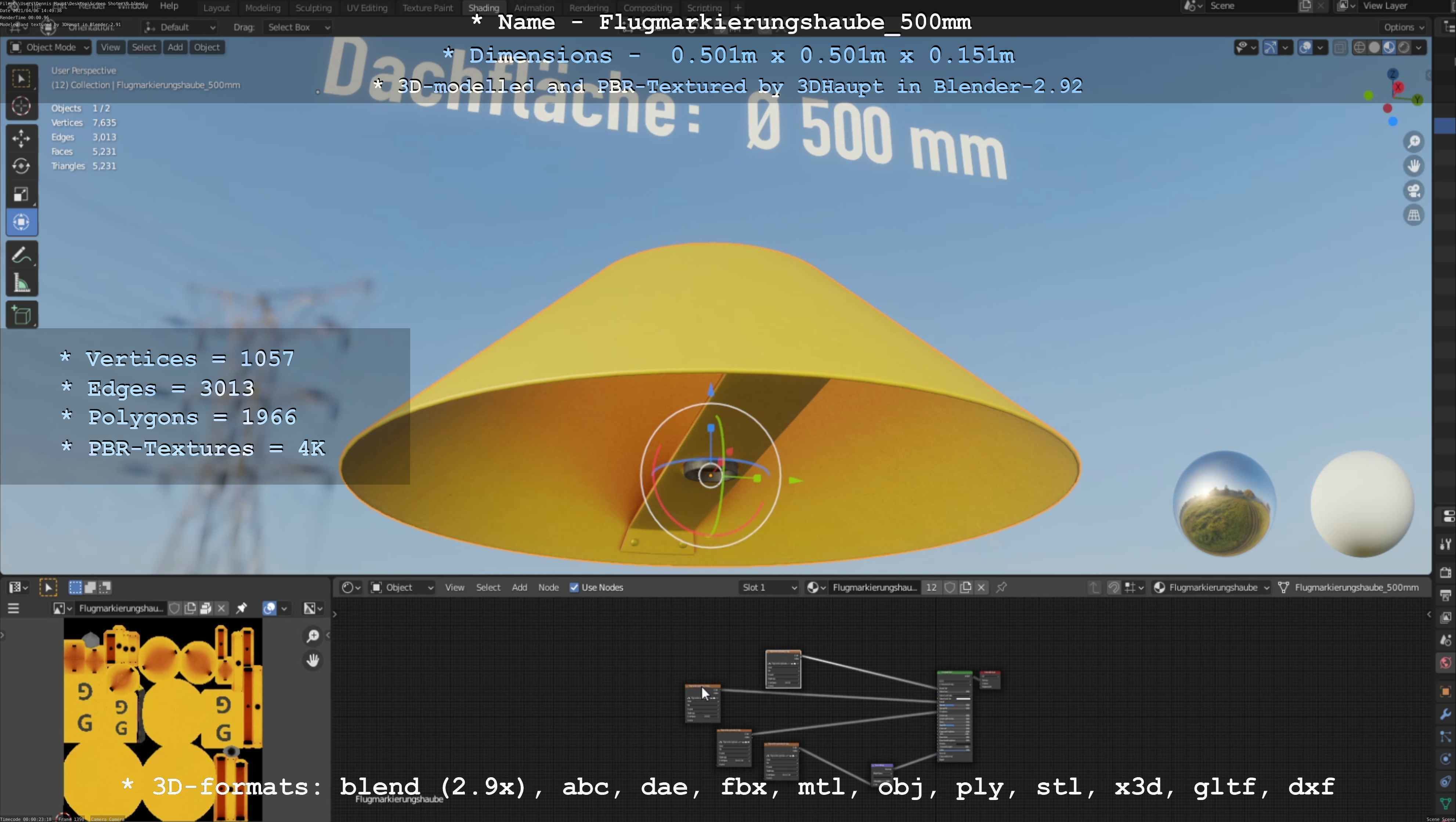 Flugmarkierungshaube 500mm Low-poly 3D model_49