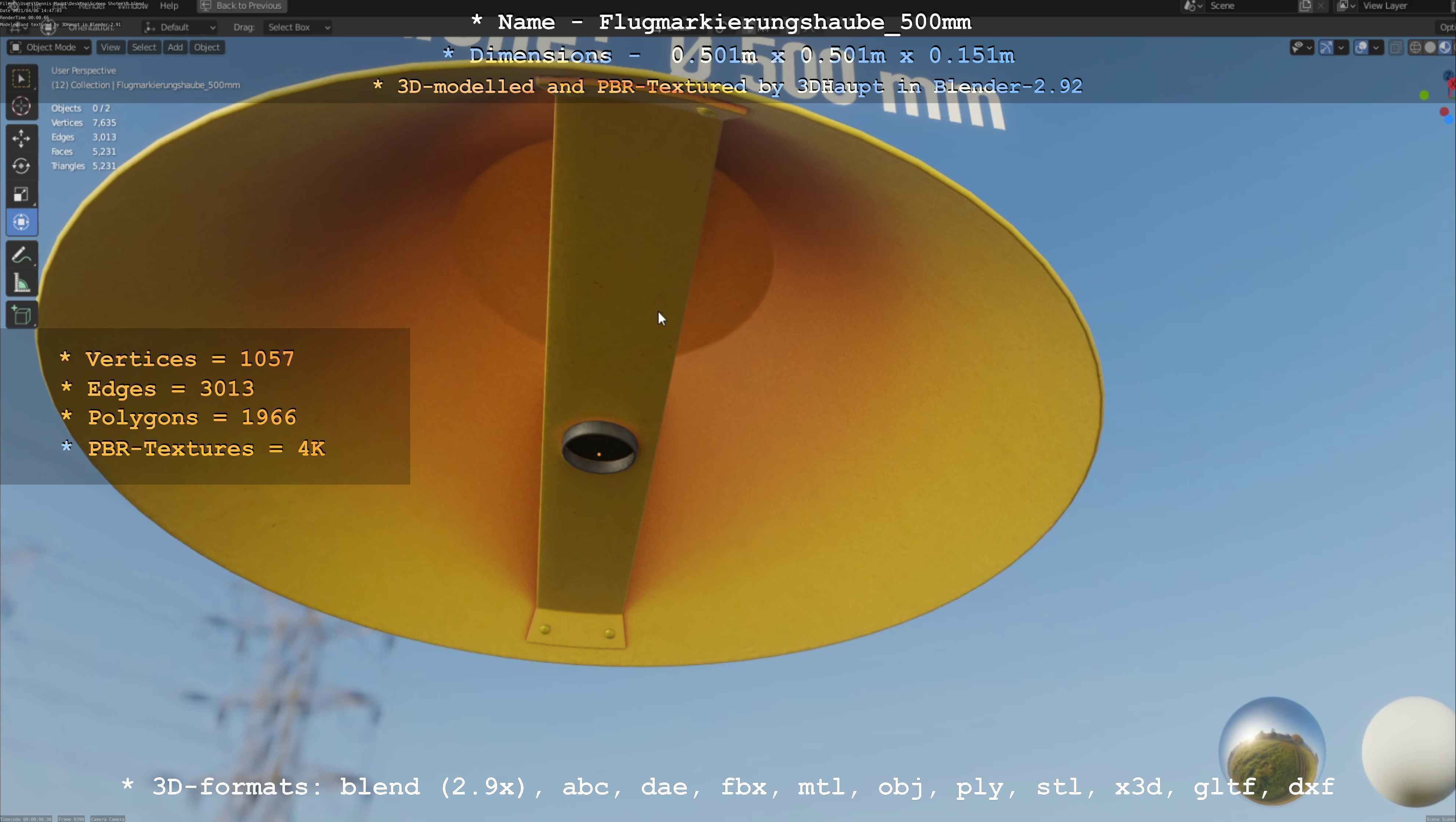 Flugmarkierungshaube 500mm Low-poly 3D model_80