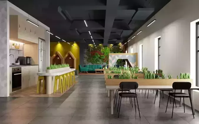 Coworking workplace interior design 3D model
