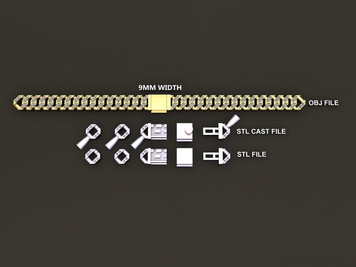 Cuban Diamond Chain Link Box Style 9MM WIDTH 3D print model_1