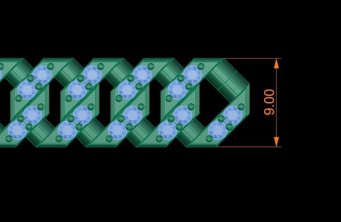 Cuban Diamond Chain Link Box Style 9MM WIDTH 3D print model_10