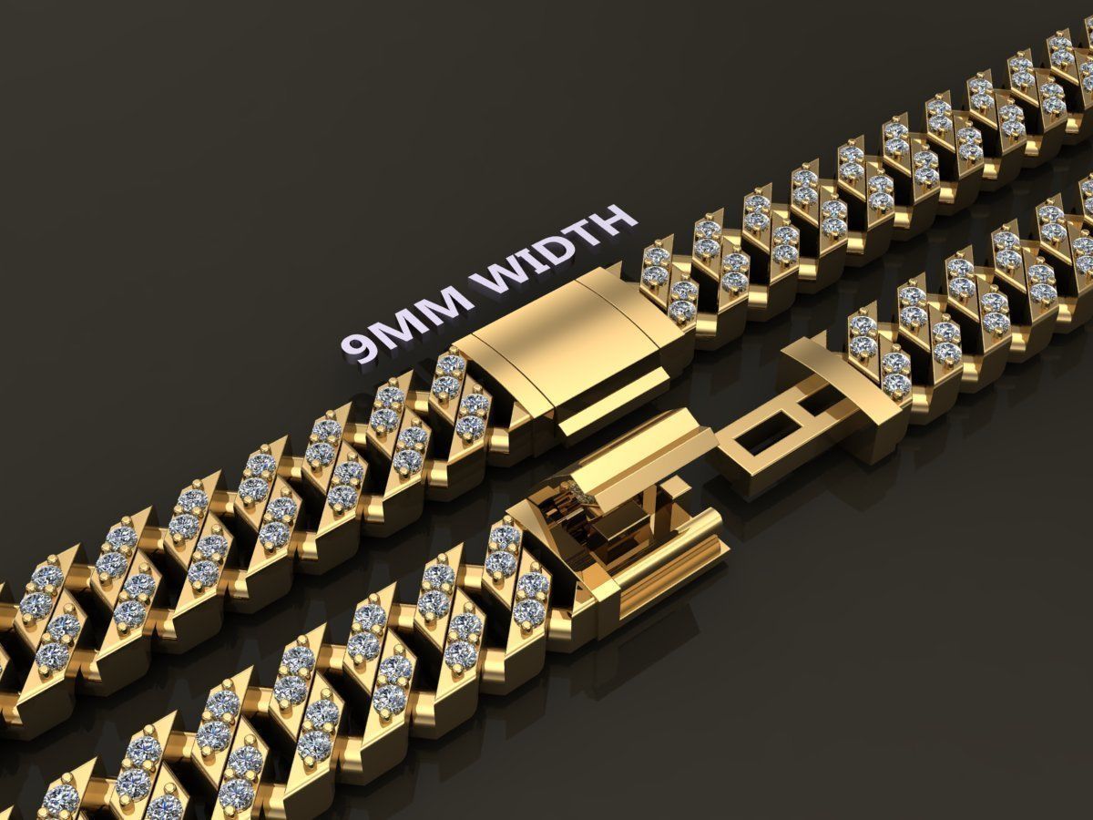 Cuban Diamond Chain Link Box Style 9MM WIDTH 3D print model_5