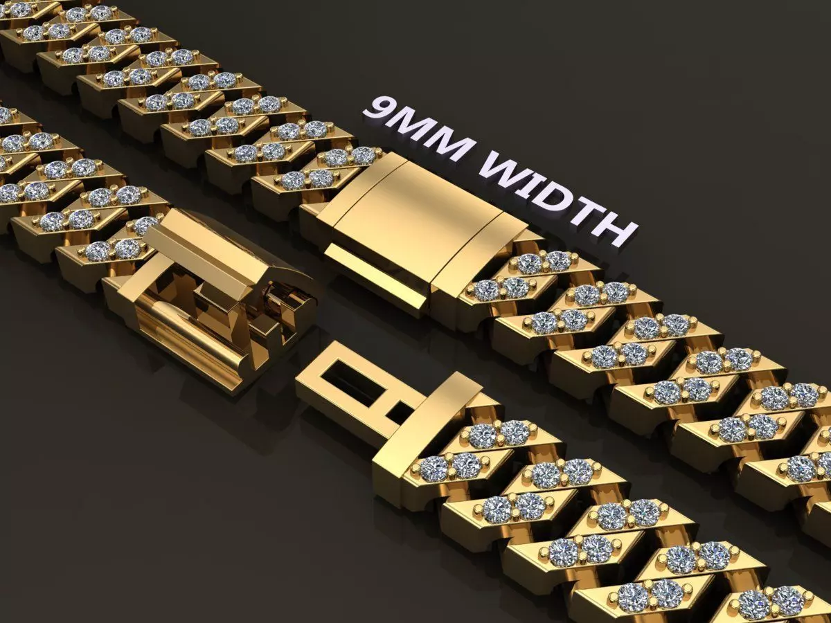 Cuban Diamond Chain Link Box Style 9MM WIDTH 3D print model_0