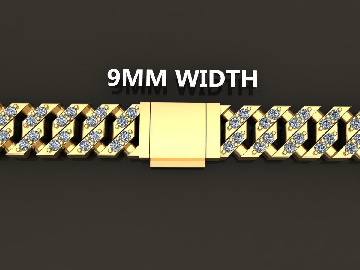 Cuban Diamond Chain Link Box Style 9MM WIDTH 3D print model_3