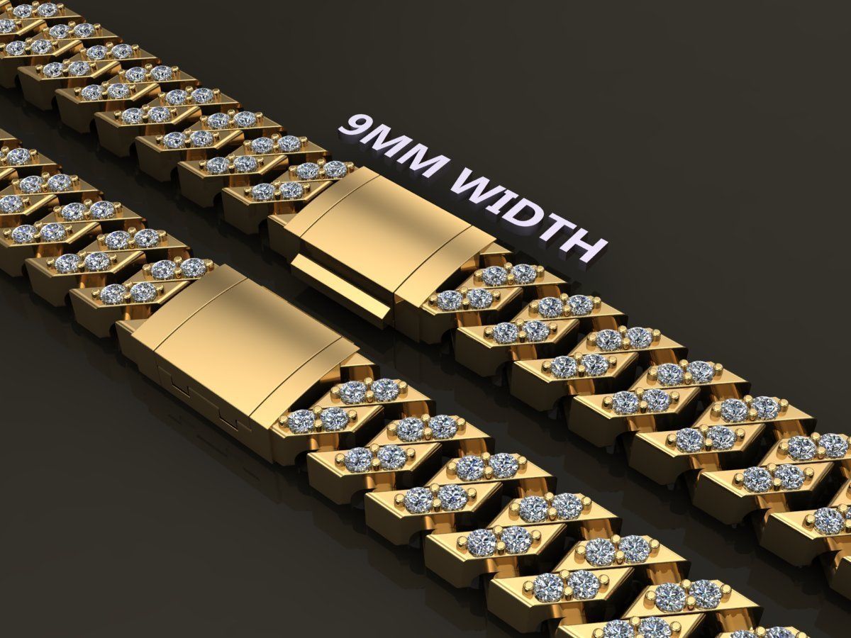 Cuban Diamond Chain Link Box Style 9MM WIDTH 3D print model_4