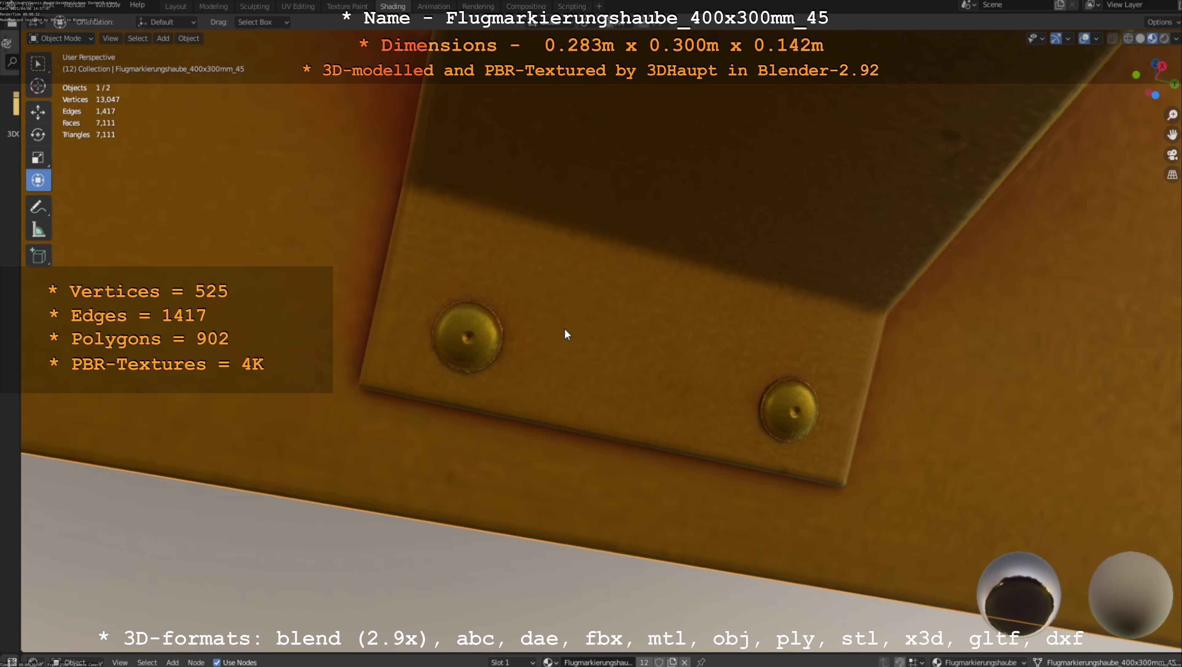 Flugmarkierungshaube 400x300mm 45 Low-poly 3D model_94