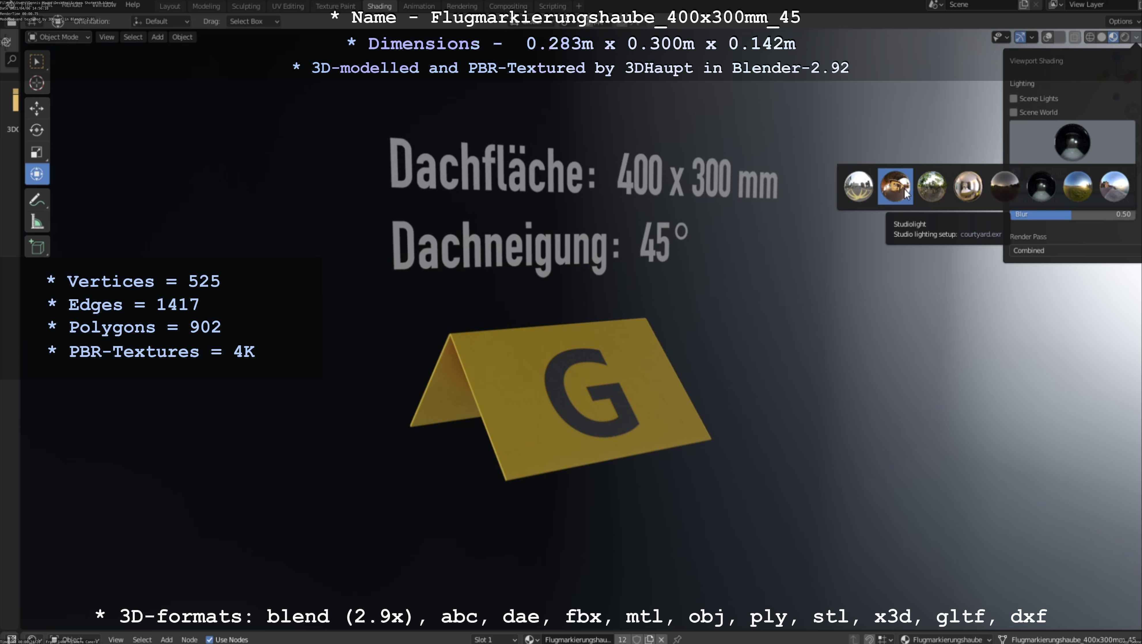 Flugmarkierungshaube 400x300mm 45 Low-poly 3D model_71