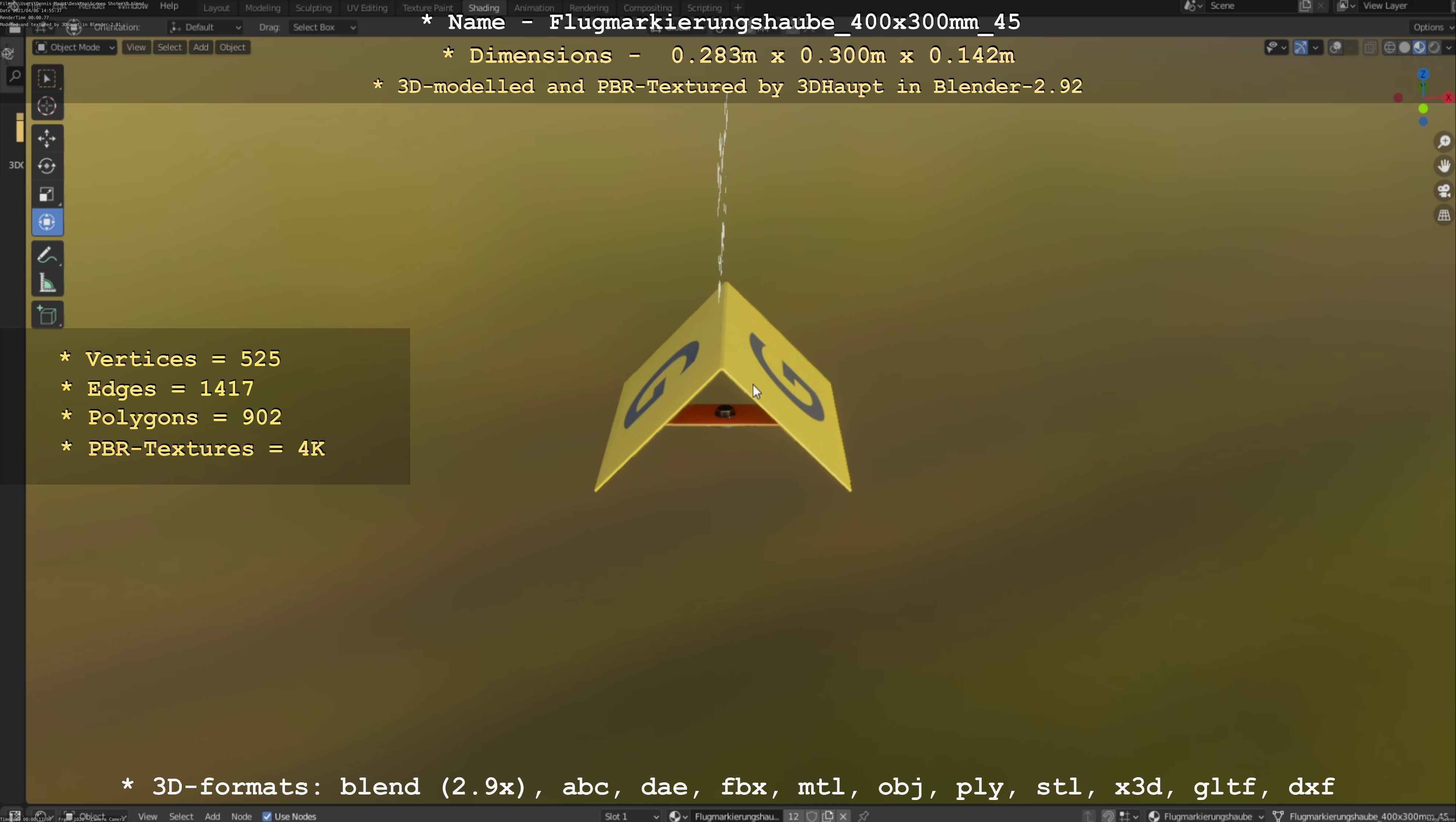 Flugmarkierungshaube 400x300mm 45 Low-poly 3D model_49