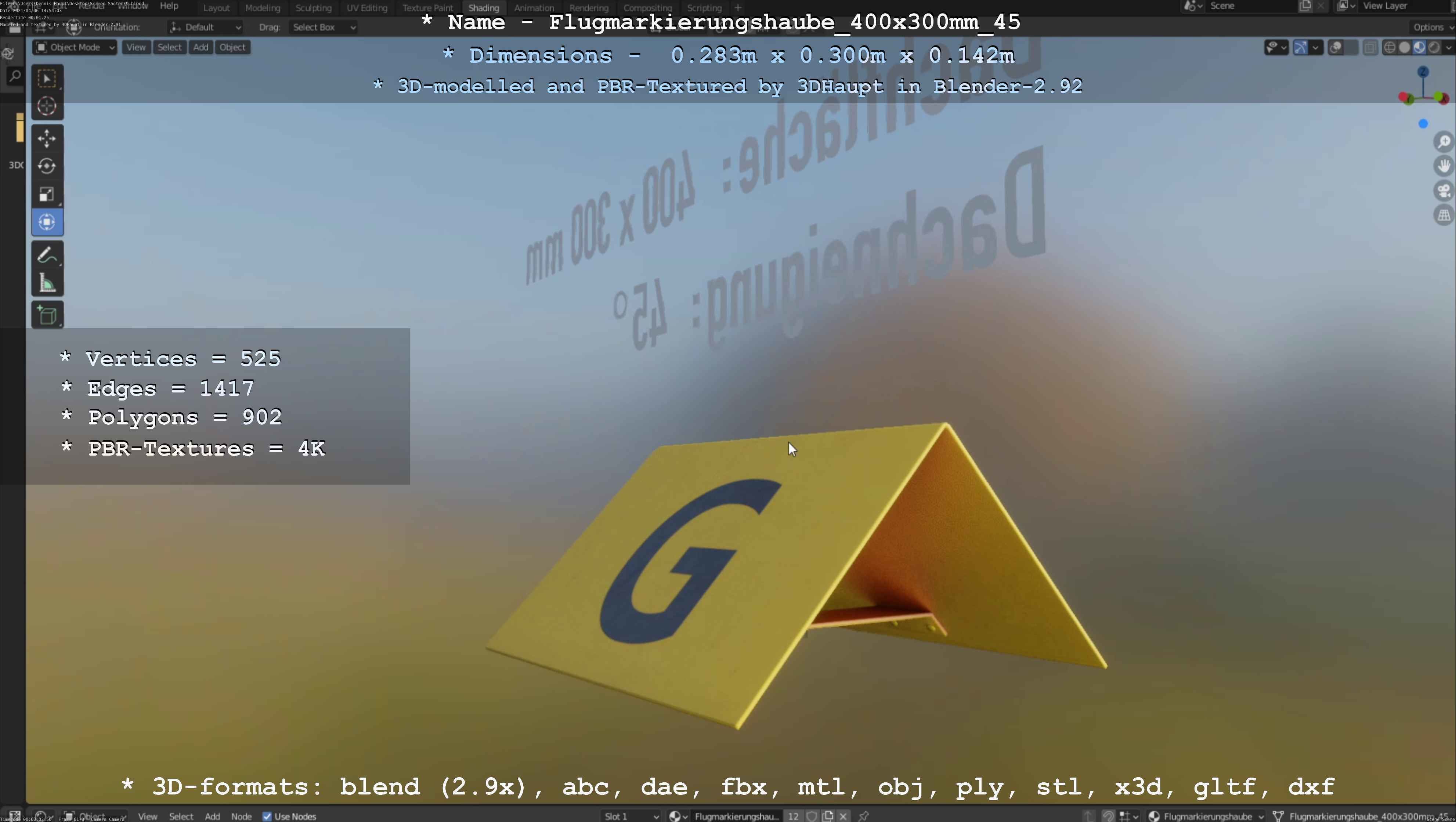 Flugmarkierungshaube 400x300mm 45 Low-poly 3D model_12