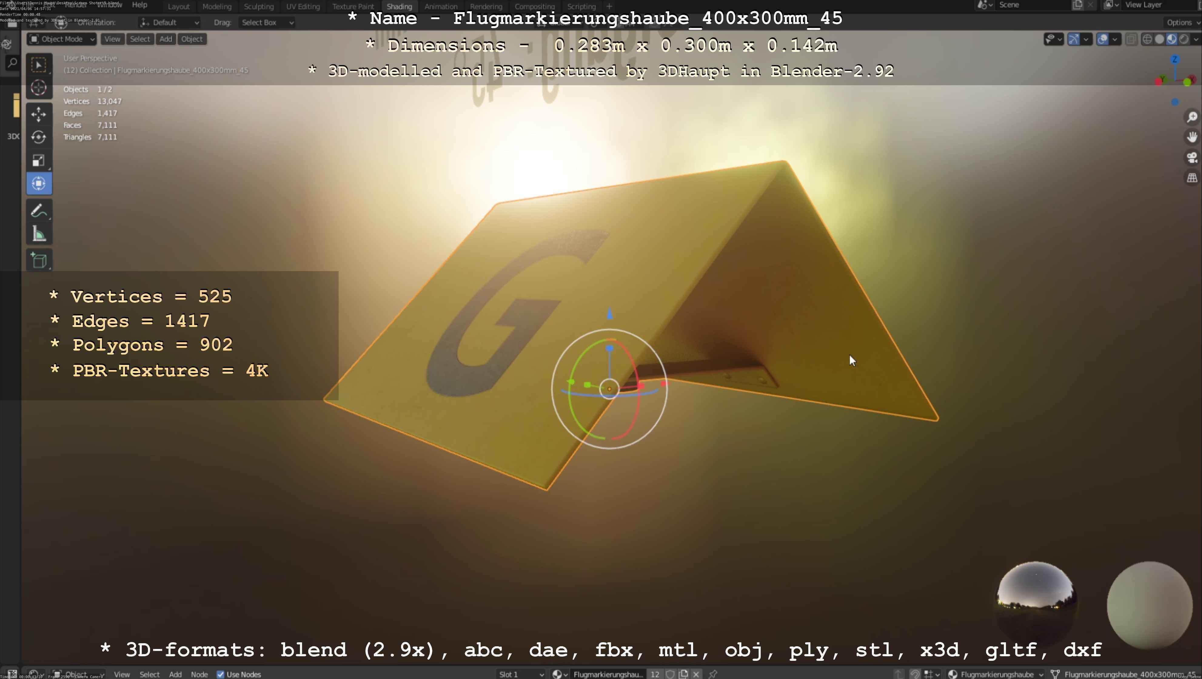 Flugmarkierungshaube 400x300mm 45 Low-poly 3D model_102