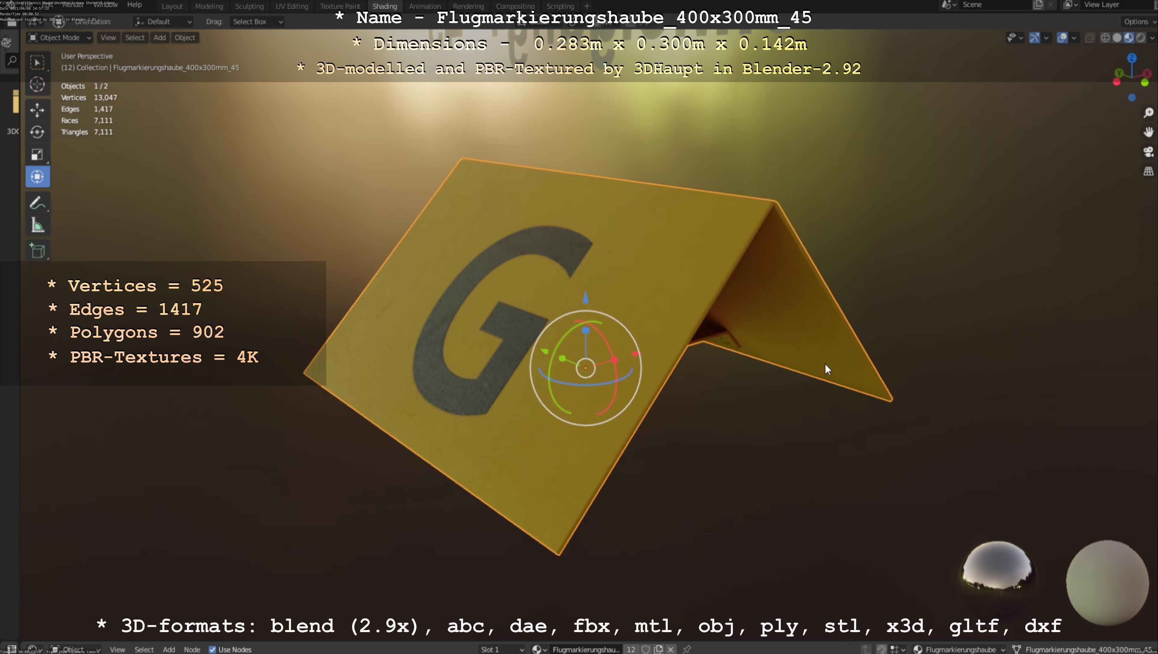 Flugmarkierungshaube 400x300mm 45 Low-poly 3D model_103
