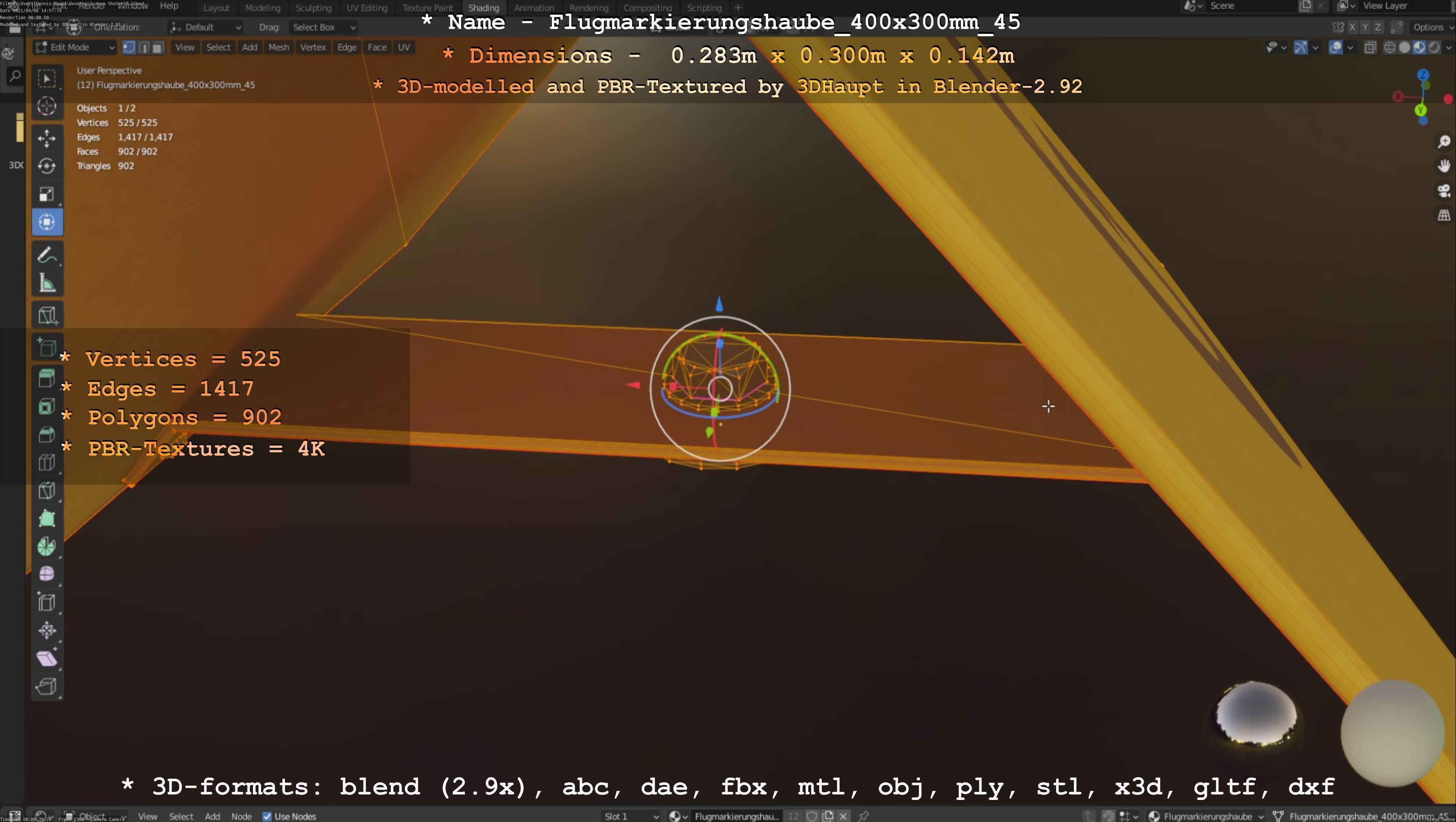 Flugmarkierungshaube 400x300mm 45 Low-poly 3D model_96