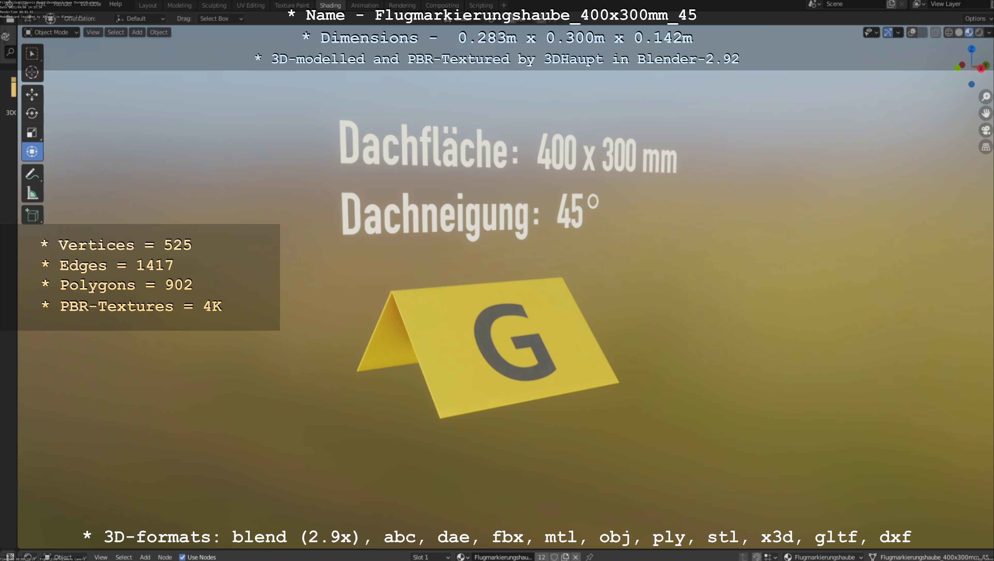 Flugmarkierungshaube 400x300mm 45 Low-poly 3D model_58