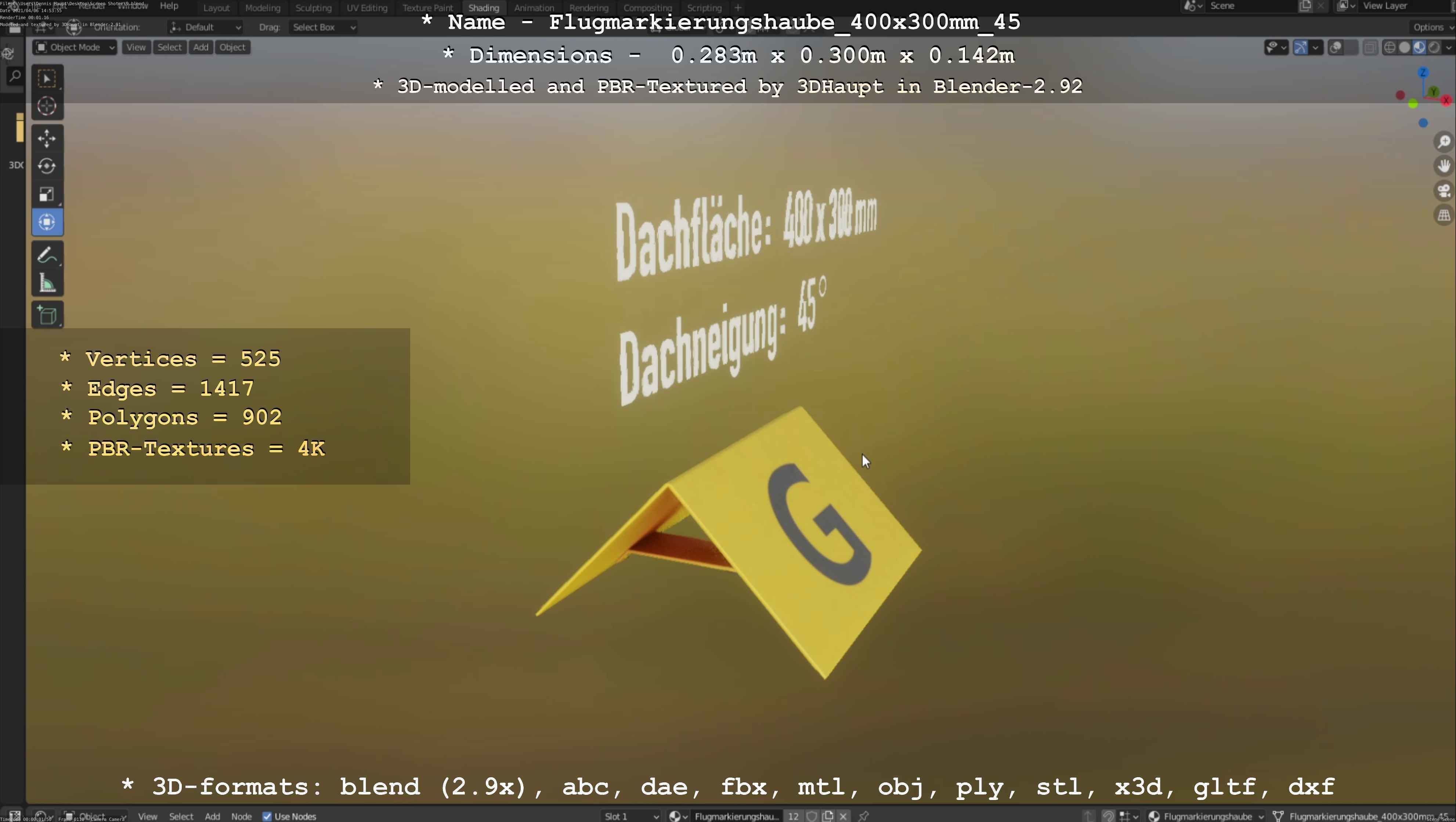 Flugmarkierungshaube 400x300mm 45 Low-poly 3D model_10