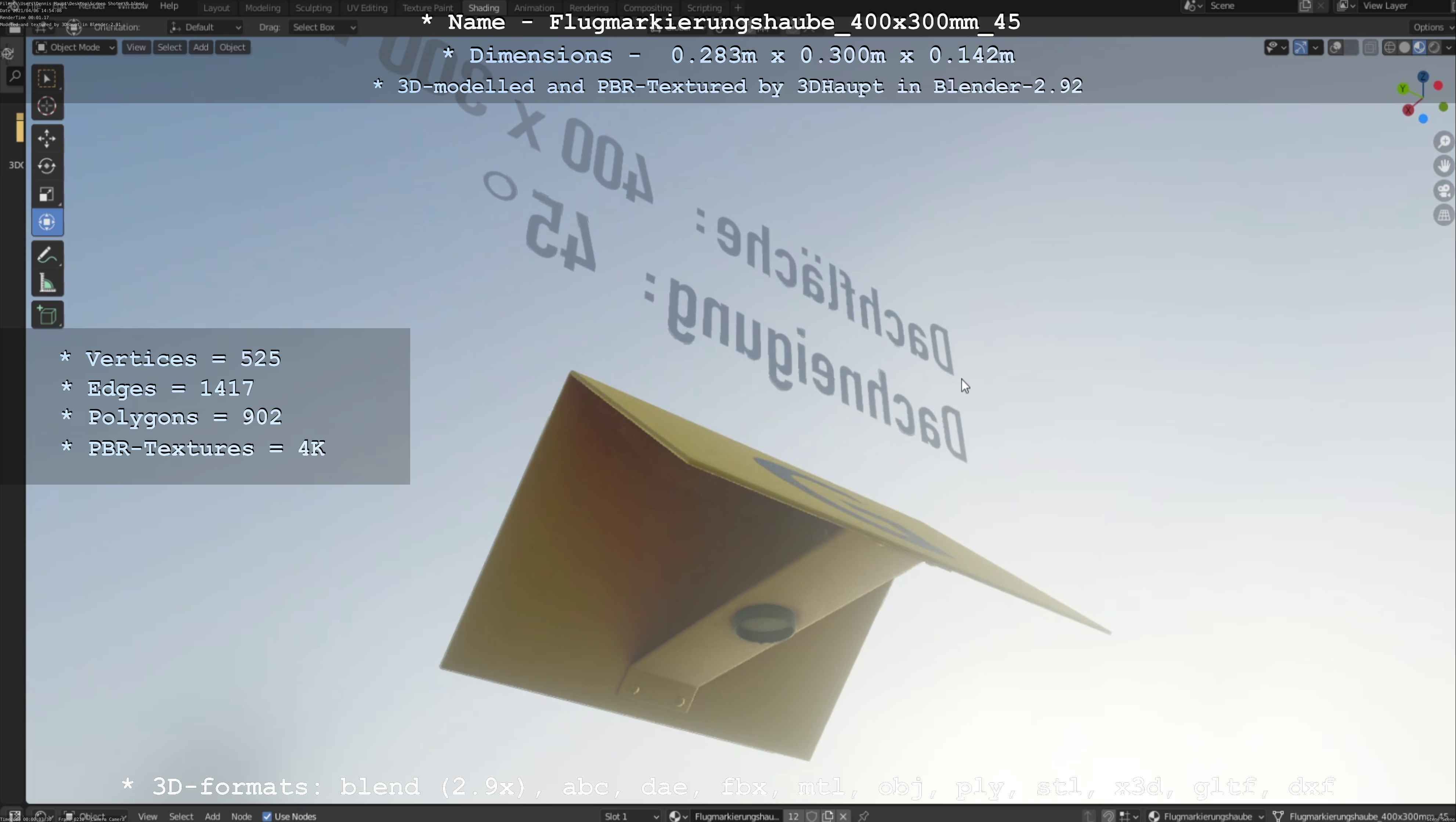 Flugmarkierungshaube 400x300mm 45 Low-poly 3D model_13