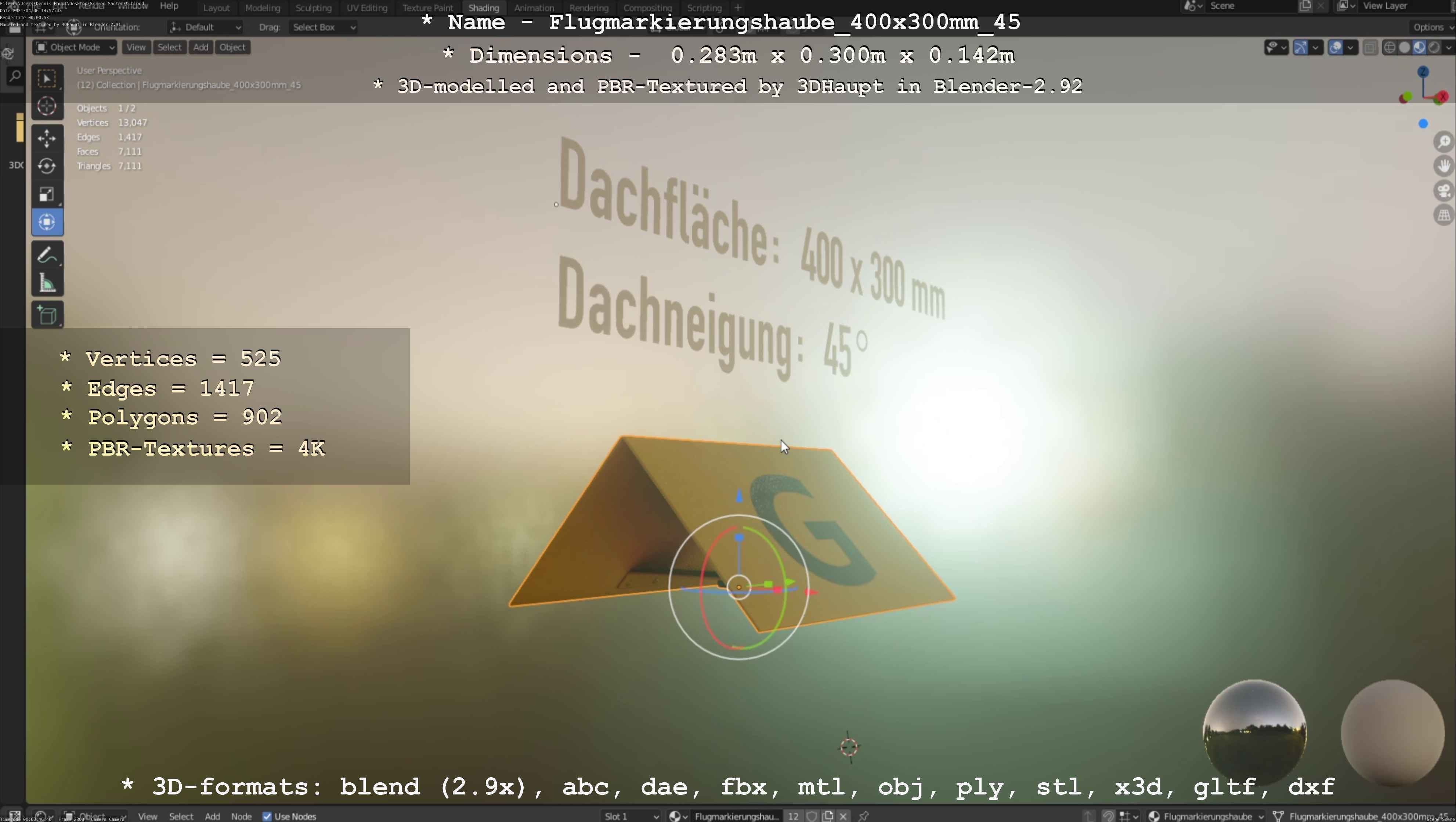 Flugmarkierungshaube 400x300mm 45 Low-poly 3D model_8