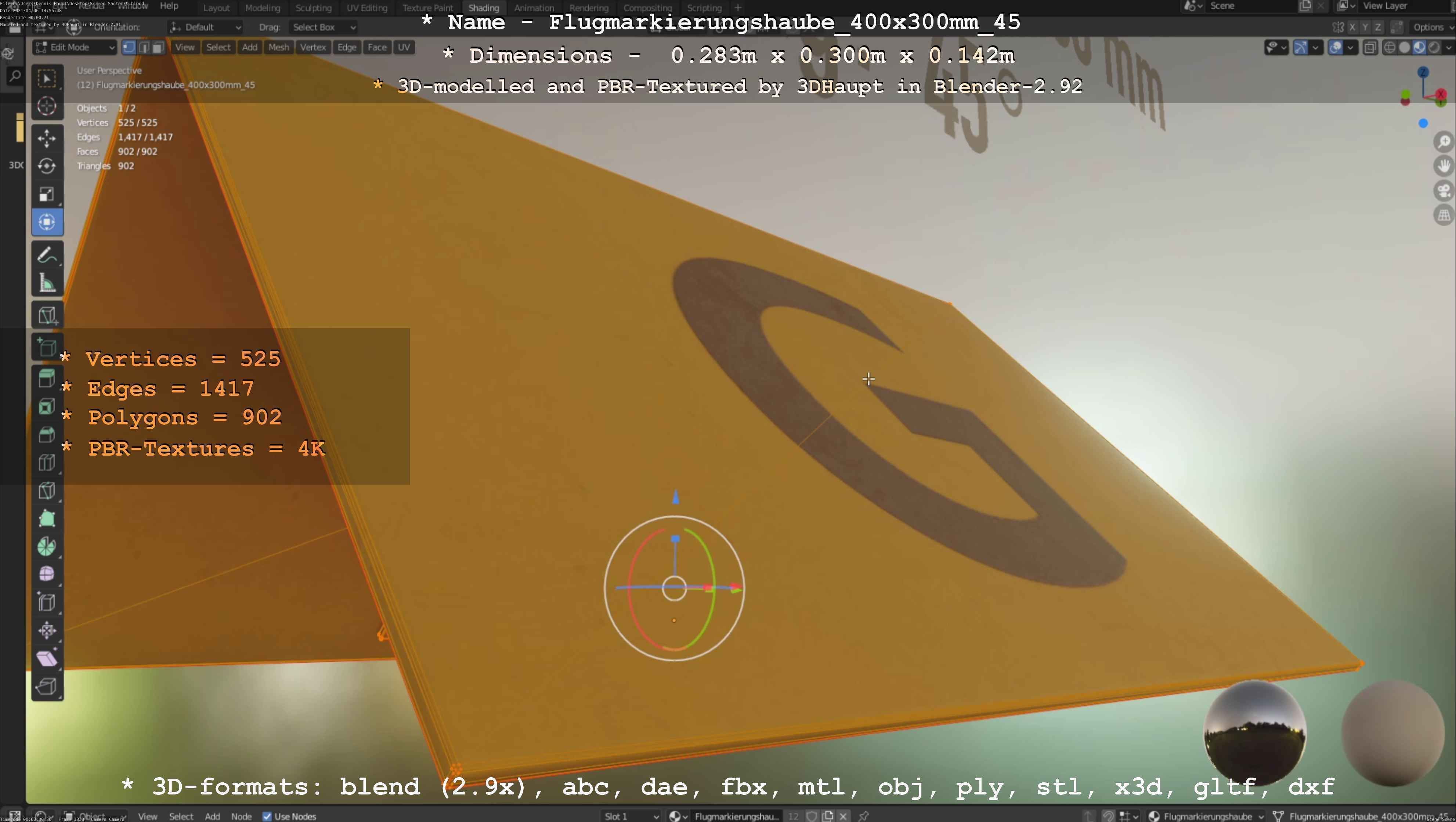 Flugmarkierungshaube 400x300mm 45 Low-poly 3D model_84