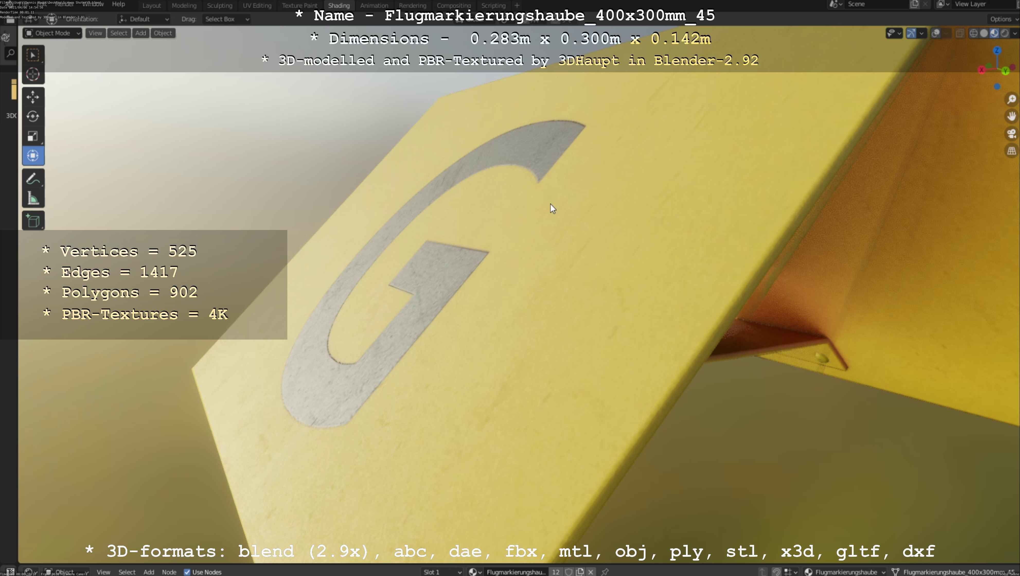 Flugmarkierungshaube 400x300mm 45 Low-poly 3D model_19