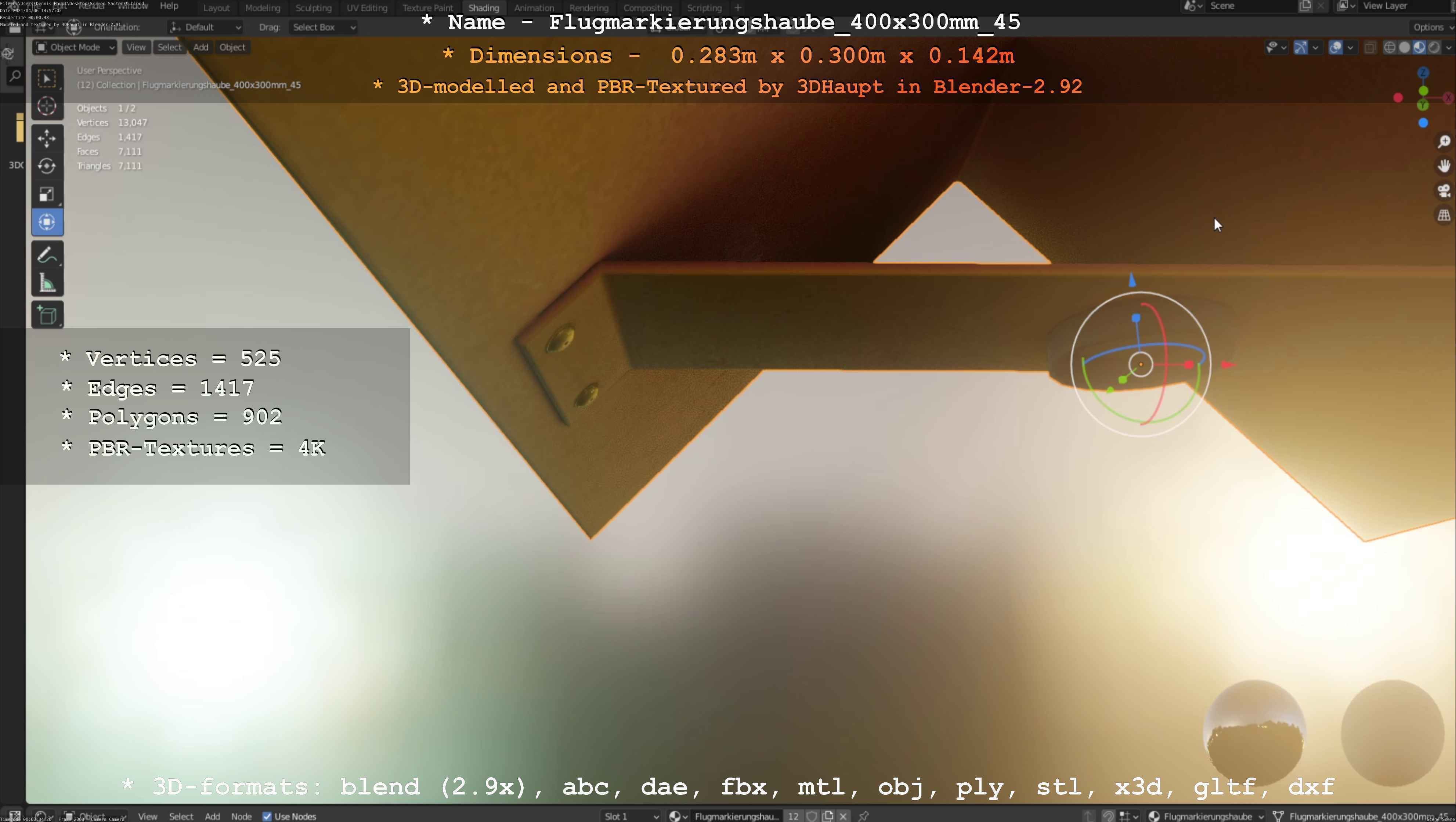 Flugmarkierungshaube 400x300mm 45 Low-poly 3D model_90