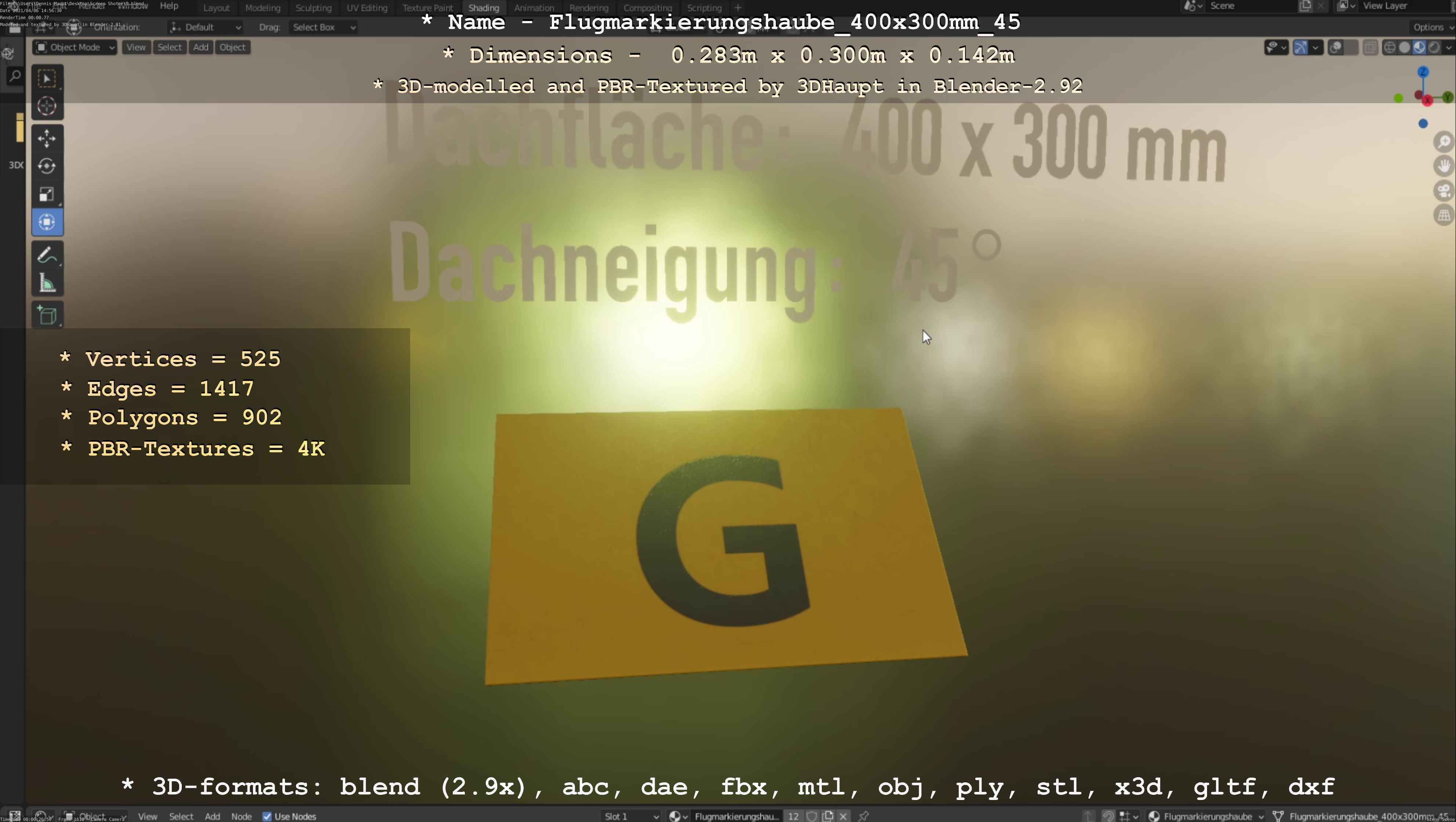 Flugmarkierungshaube 400x300mm 45 Low-poly 3D model_80