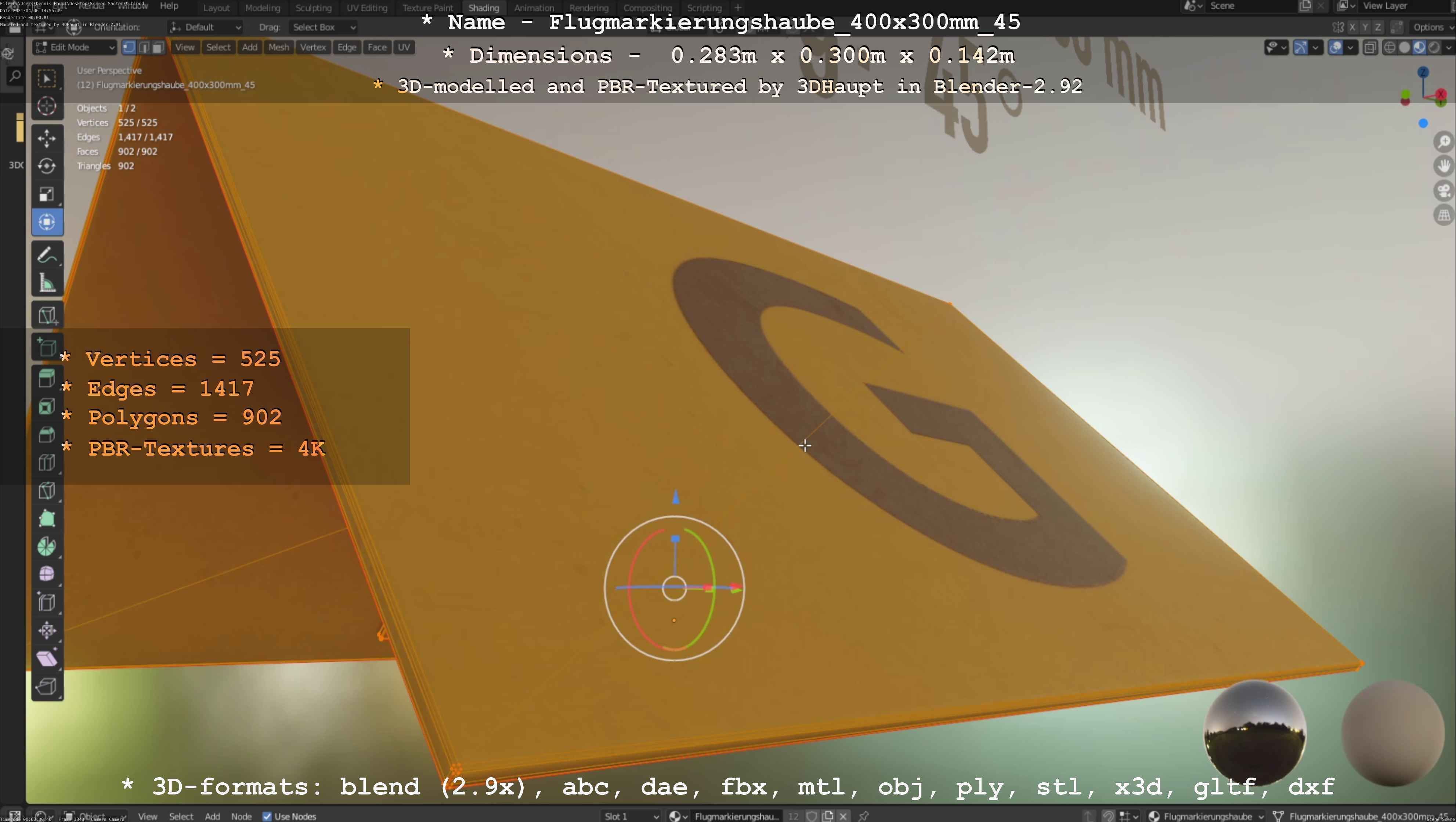 Flugmarkierungshaube 400x300mm 45 Low-poly 3D model_85