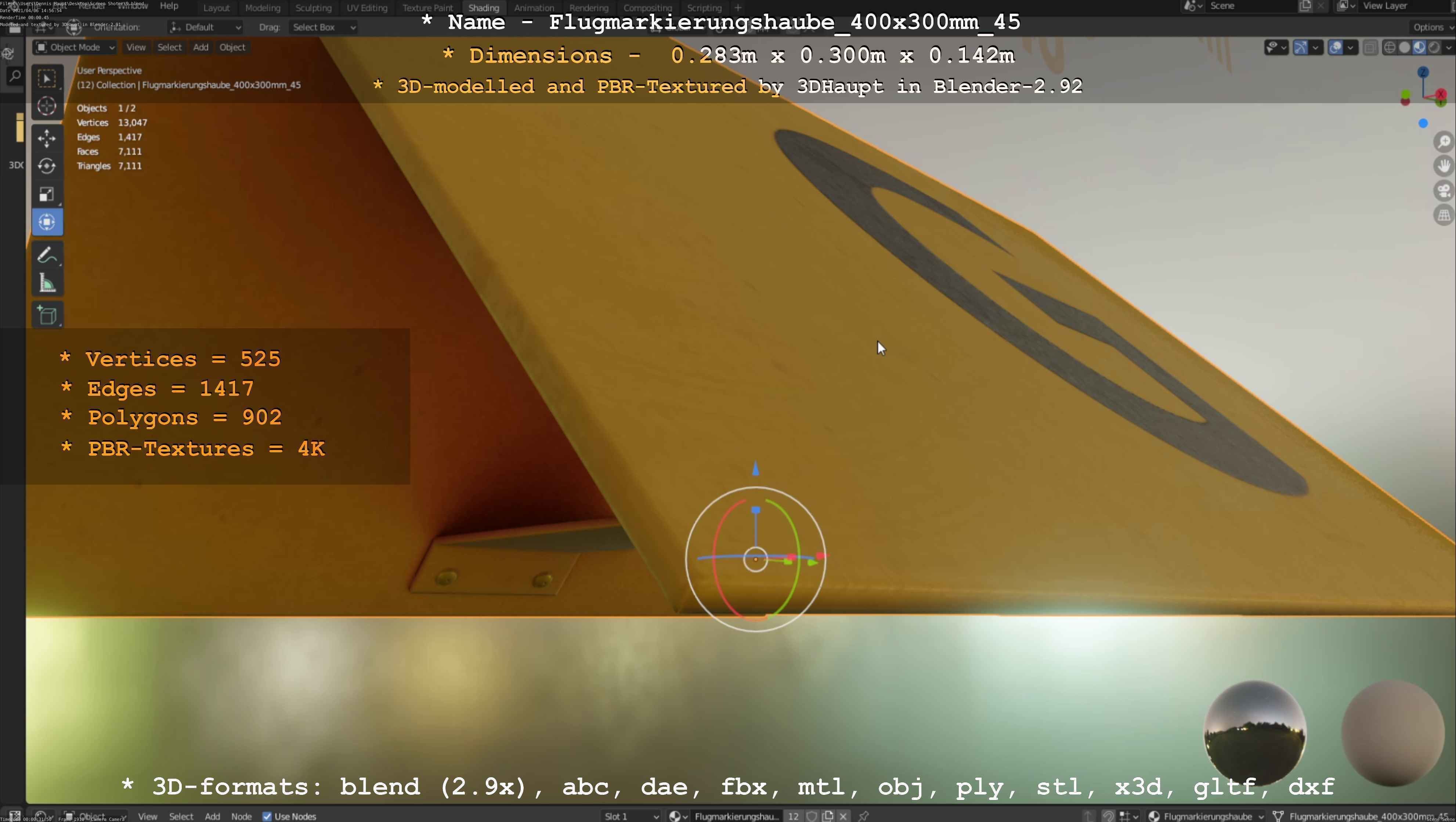 Flugmarkierungshaube 400x300mm 45 Low-poly 3D model_86
