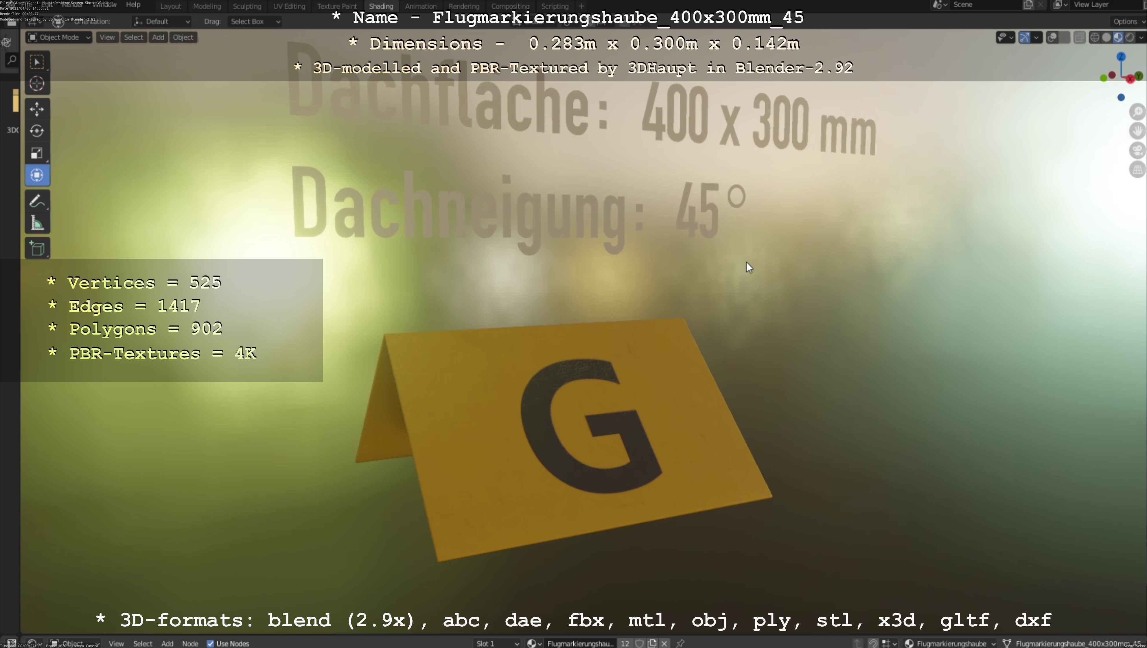 Flugmarkierungshaube 400x300mm 45 Low-poly 3D model_81