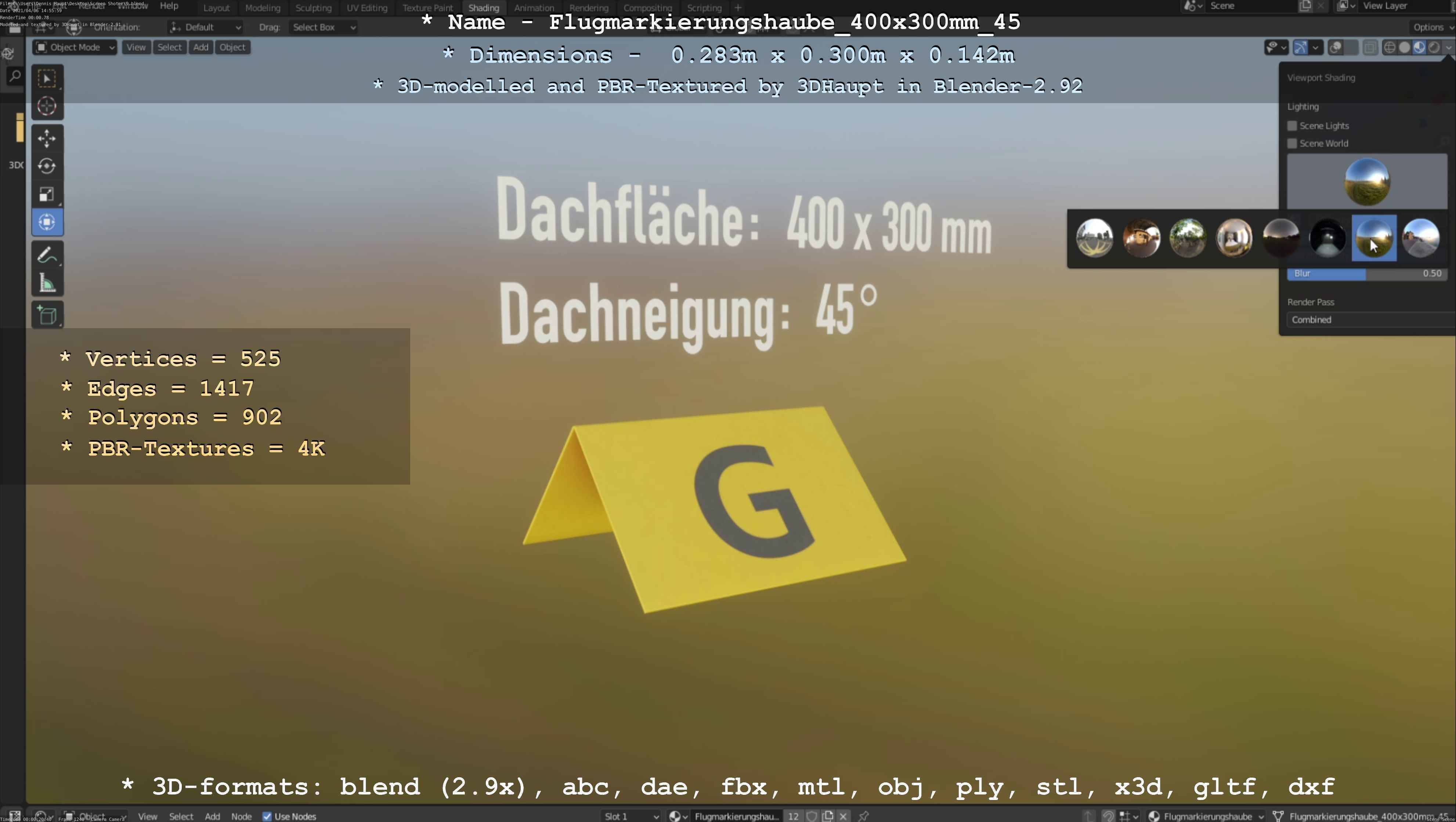 Flugmarkierungshaube 400x300mm 45 Low-poly 3D model_60