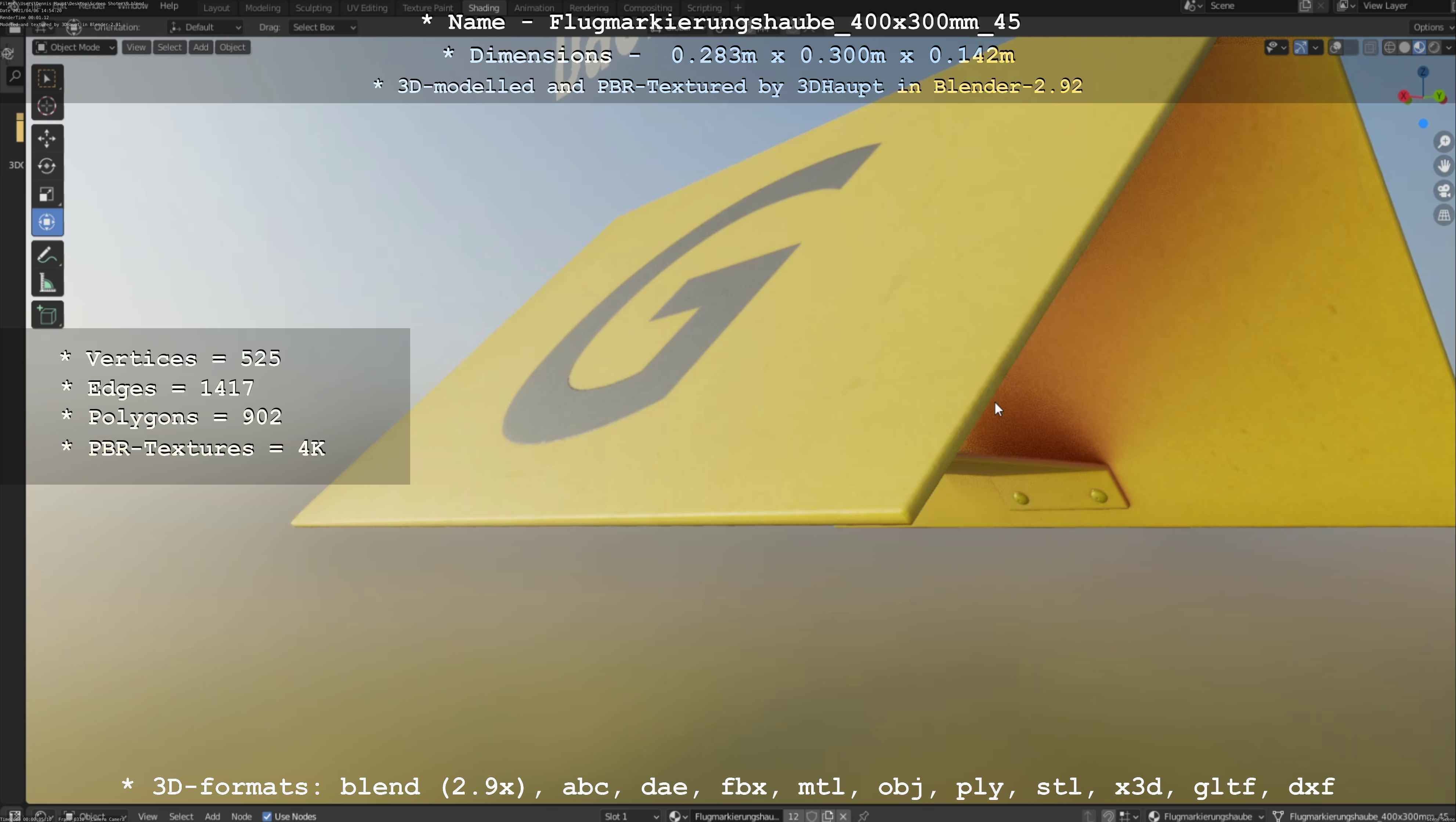Flugmarkierungshaube 400x300mm 45 Low-poly 3D model_109