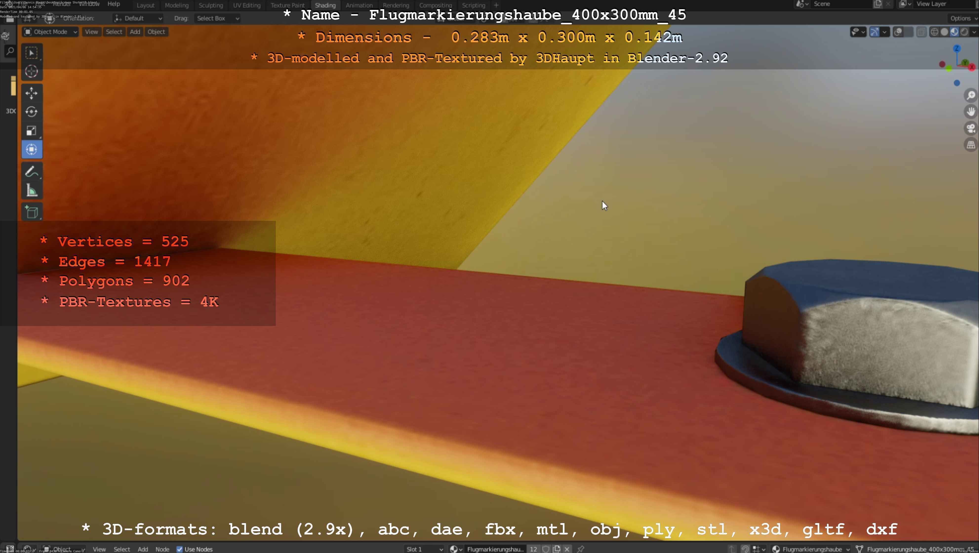 Flugmarkierungshaube 400x300mm 45 Low-poly 3D model_25