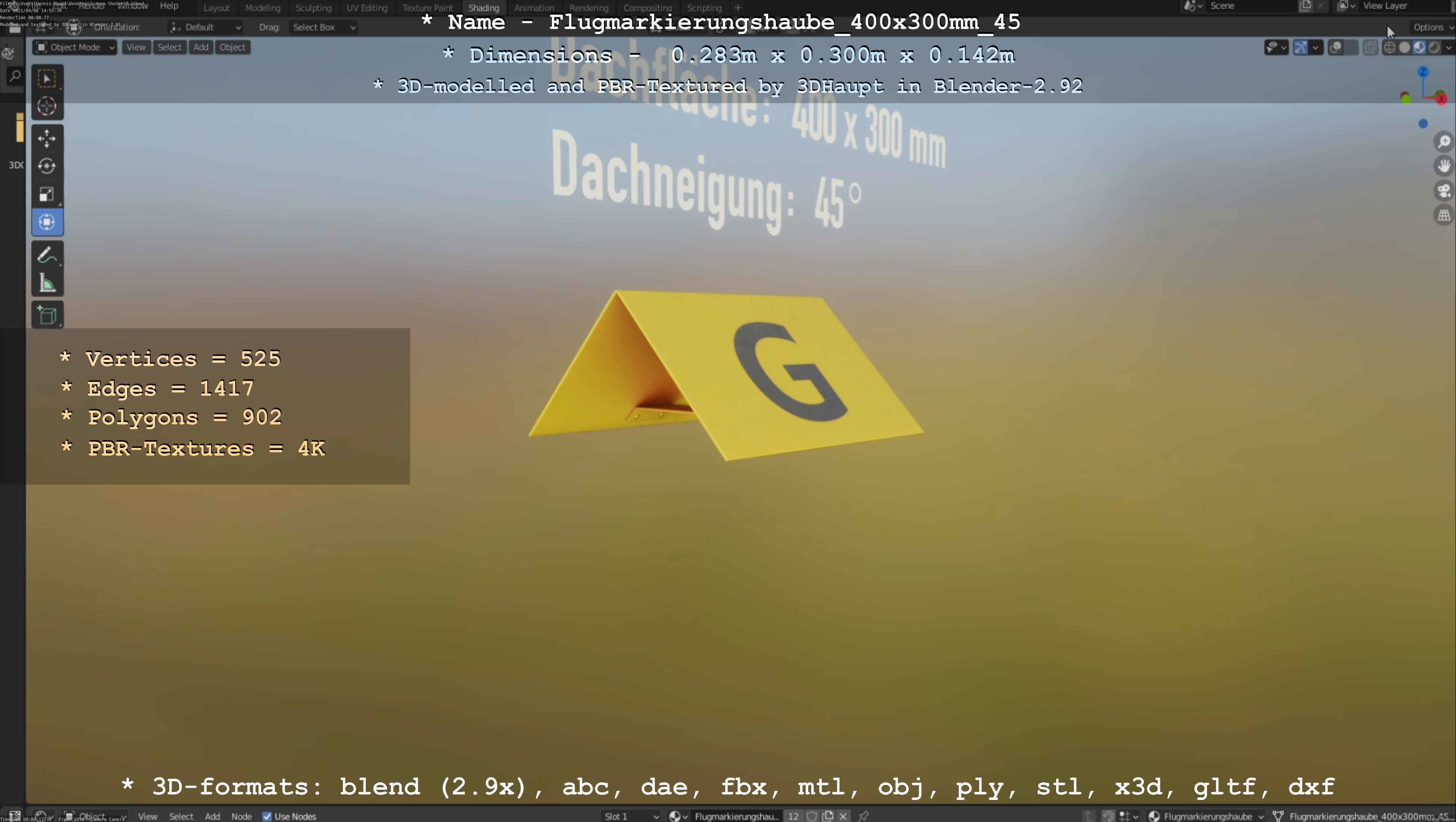 Flugmarkierungshaube 400x300mm 45 Low-poly 3D model_52