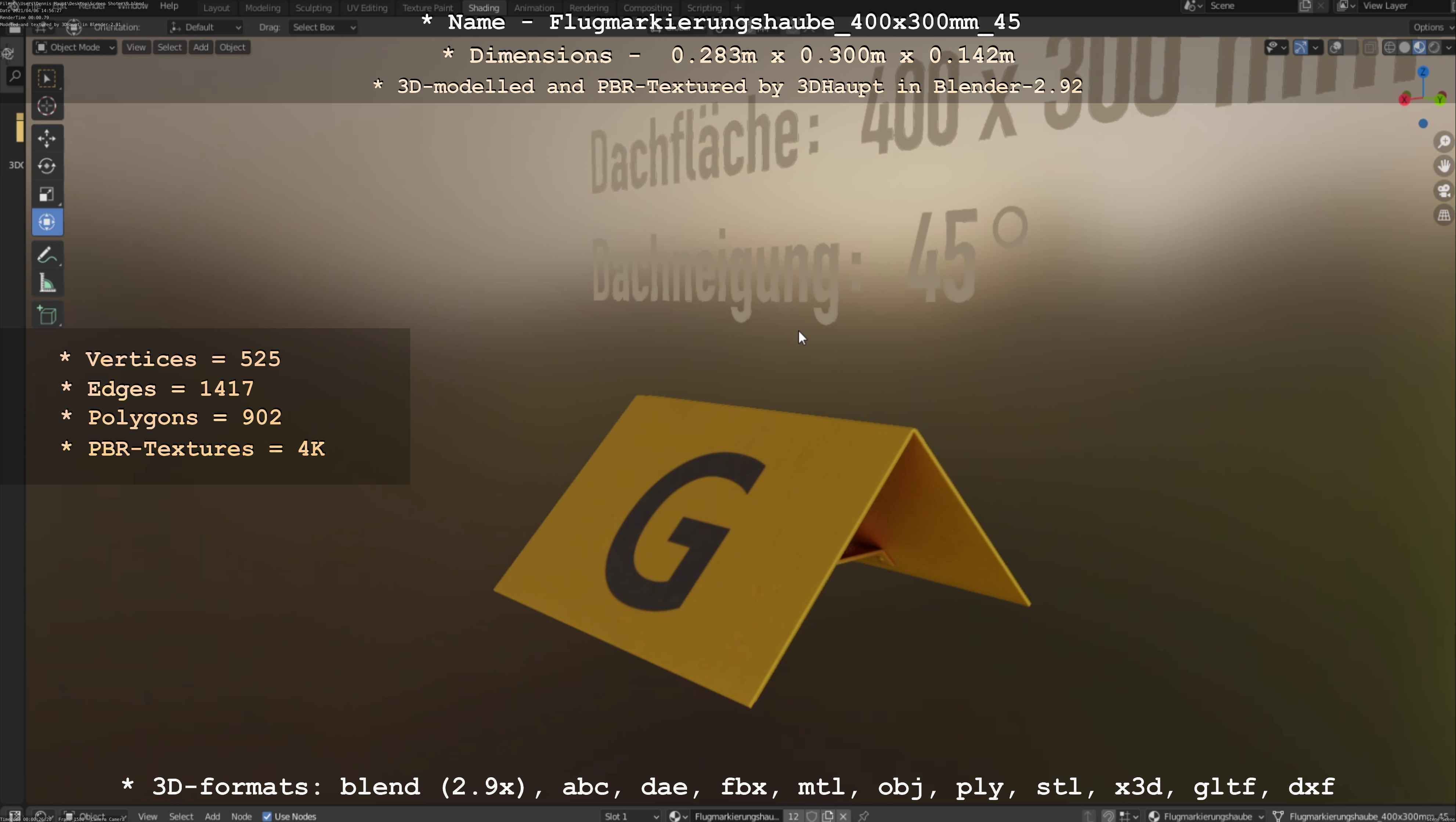 Flugmarkierungshaube 400x300mm 45 Low-poly 3D model_77