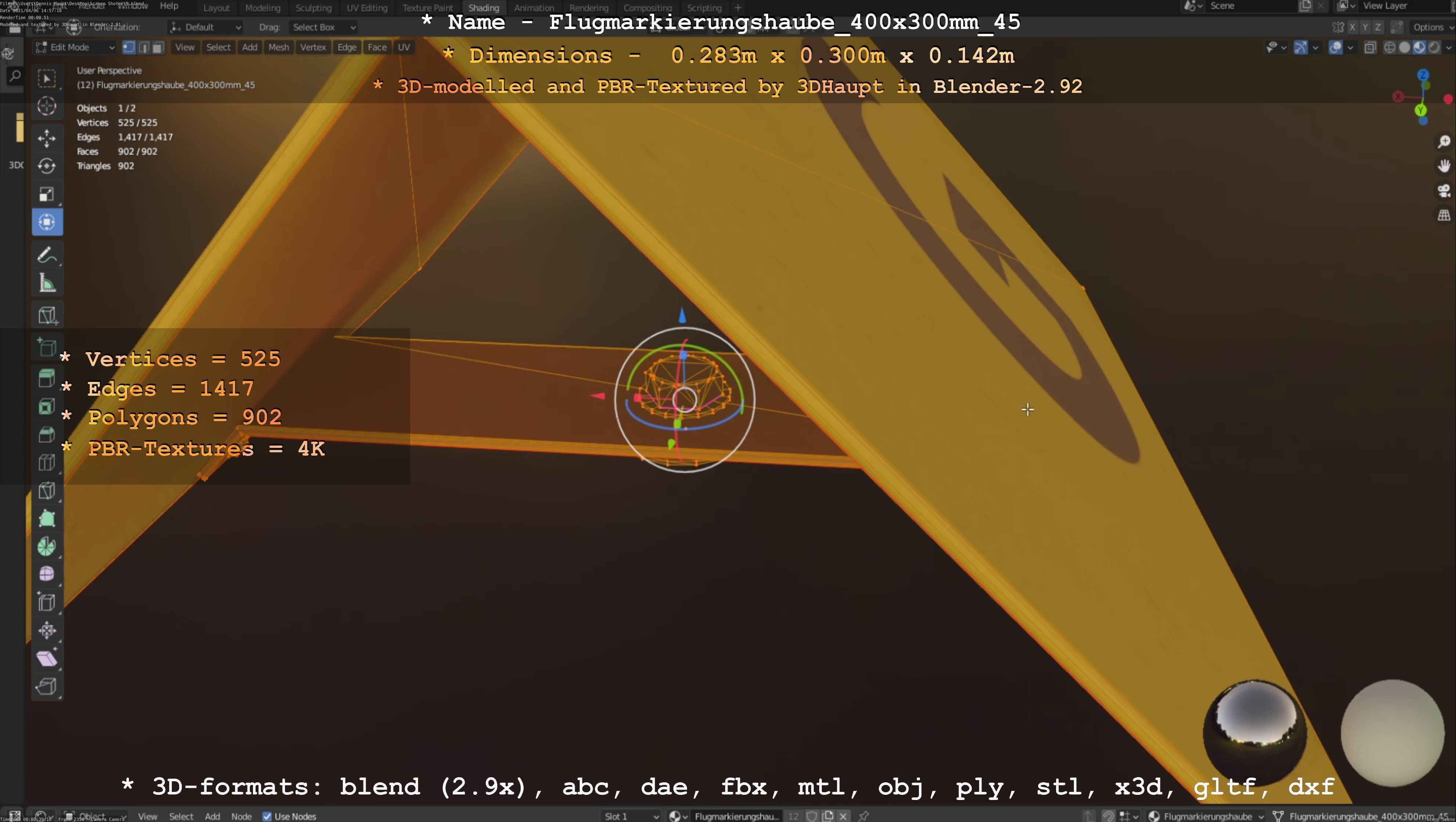 Flugmarkierungshaube 400x300mm 45 Low-poly 3D model_95