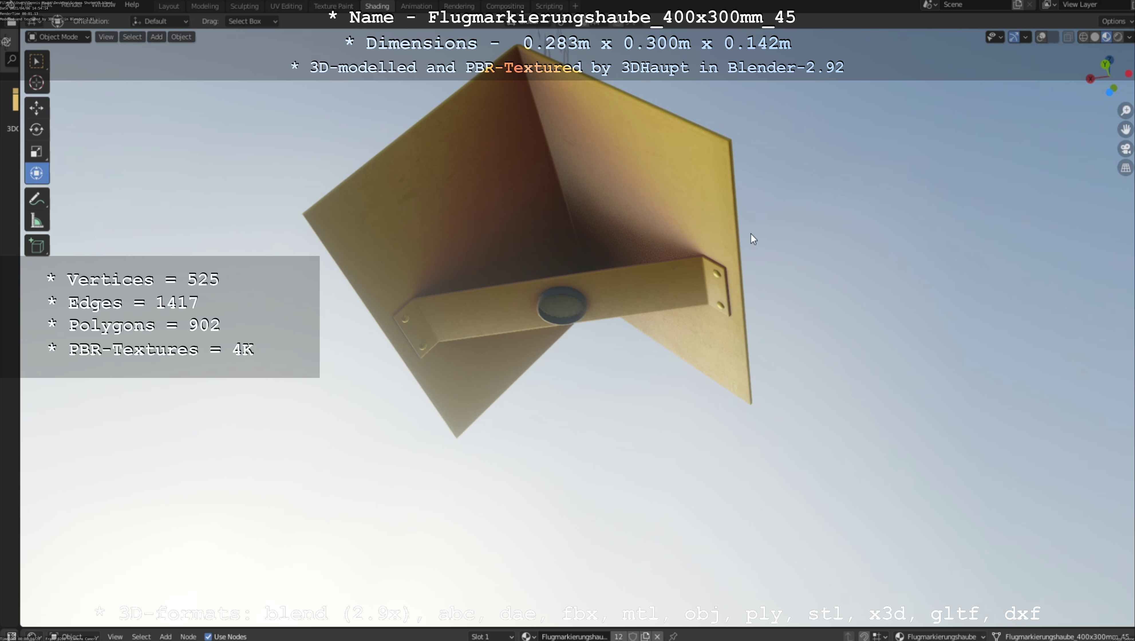 Flugmarkierungshaube 400x300mm 45 Low-poly 3D model_65