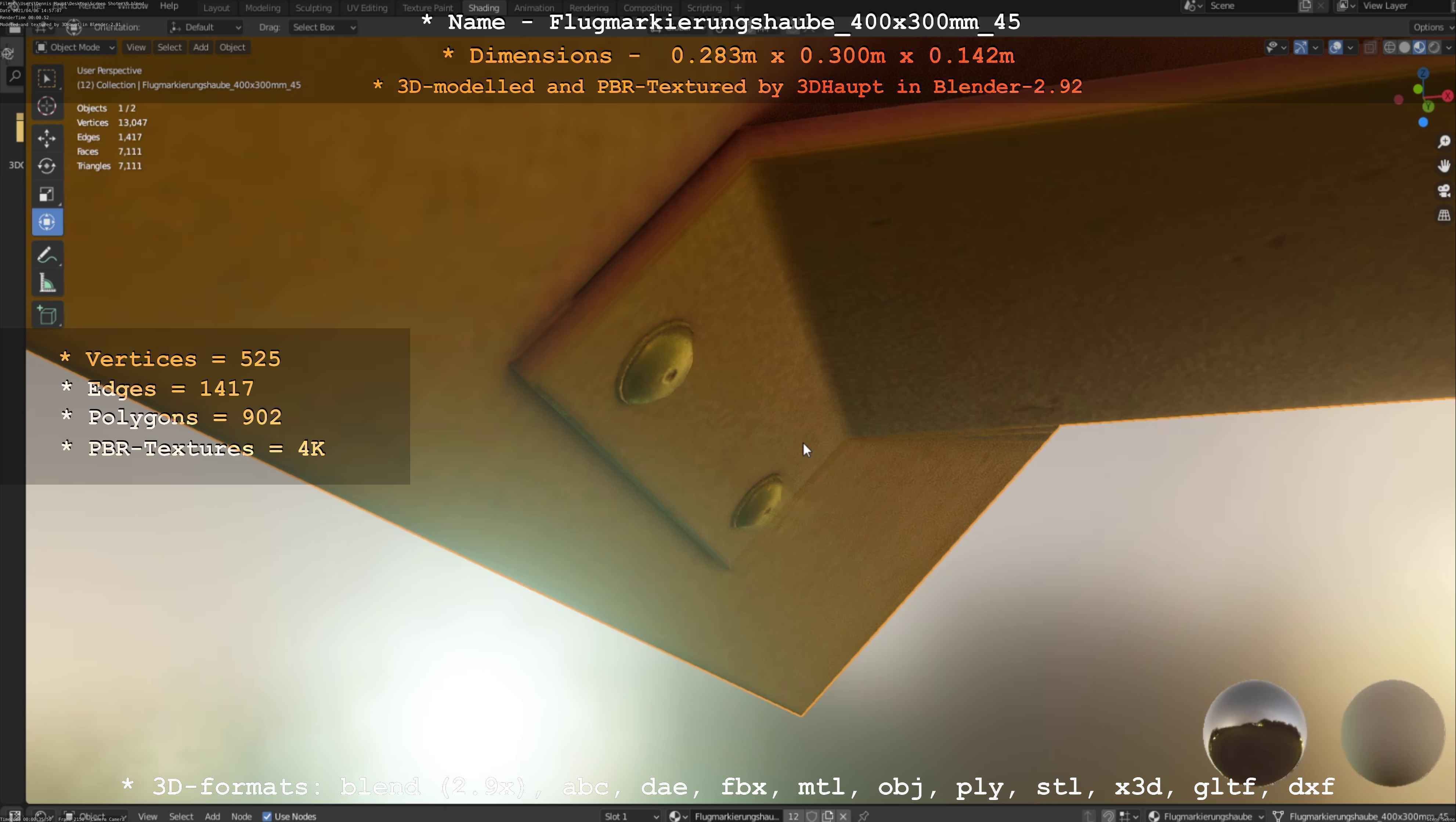 Flugmarkierungshaube 400x300mm 45 Low-poly 3D model_93