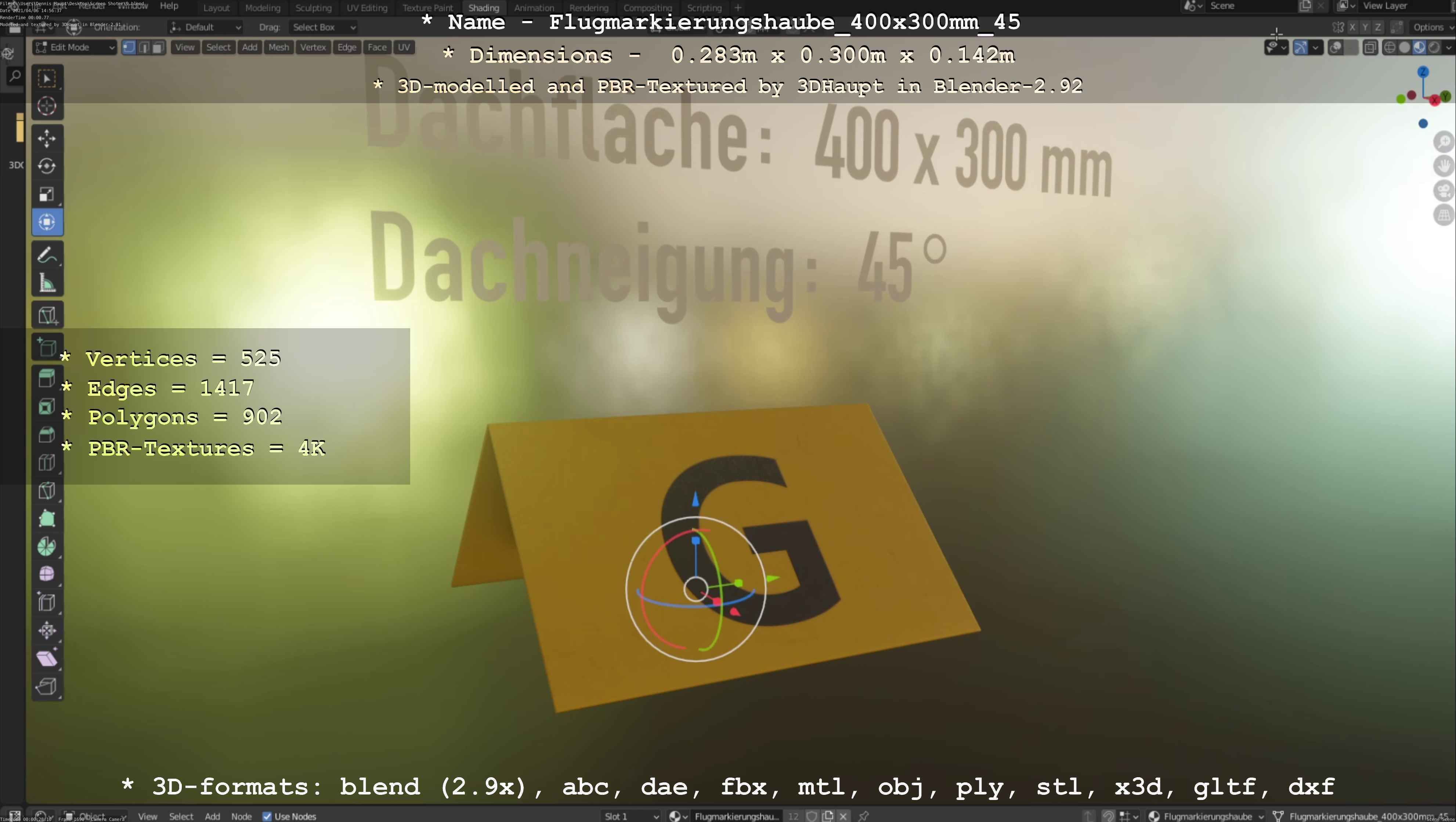 Flugmarkierungshaube 400x300mm 45 Low-poly 3D model_82