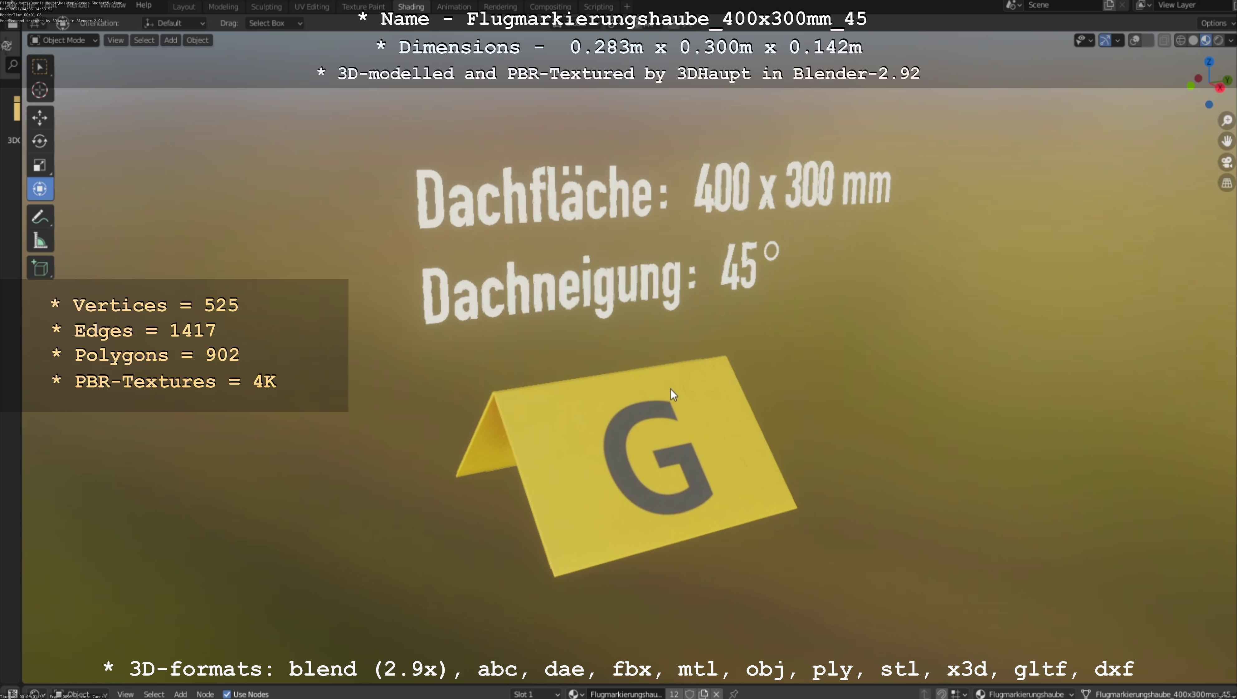 Flugmarkierungshaube 400x300mm 45 Low-poly 3D model_108