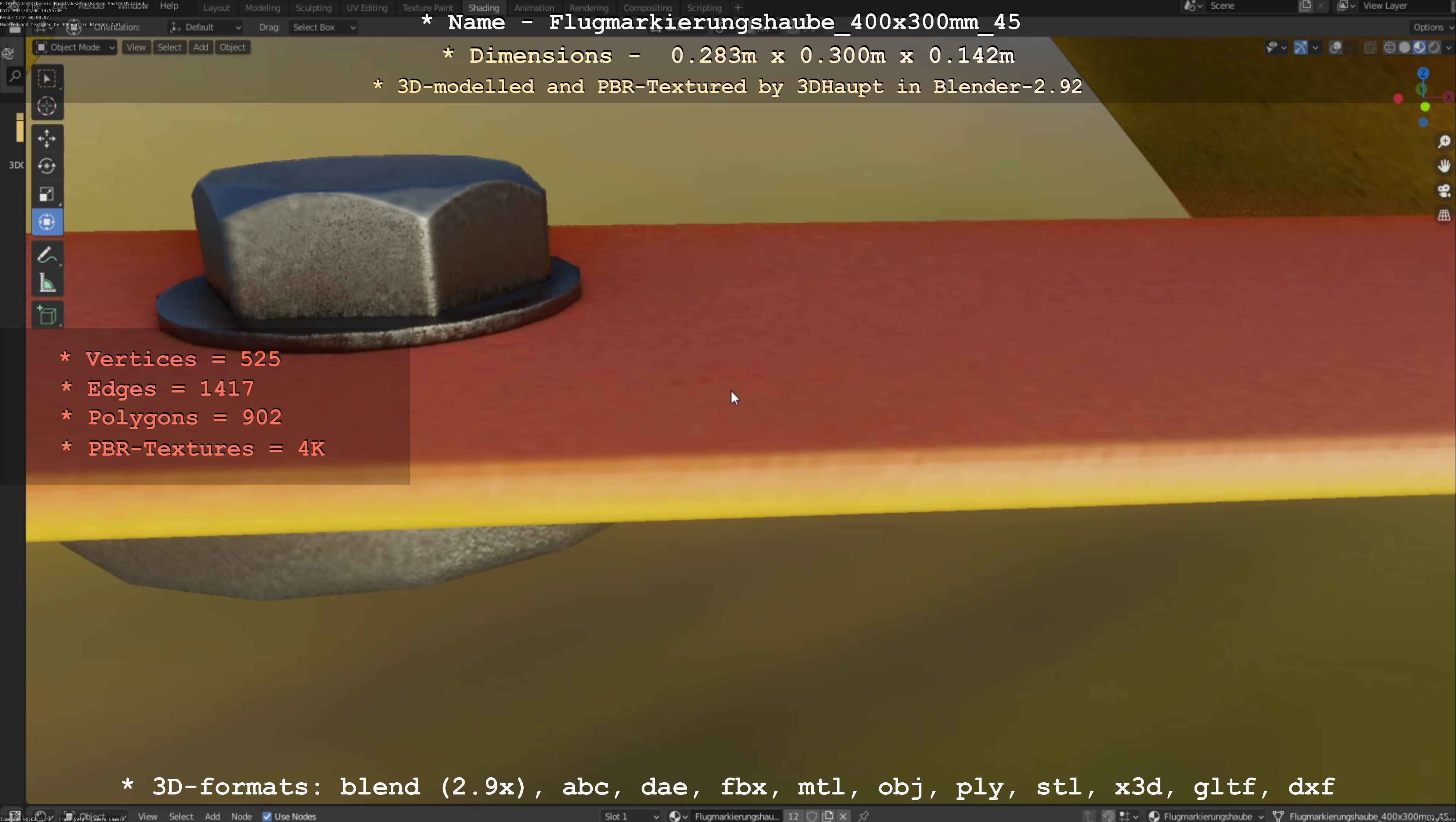 Flugmarkierungshaube 400x300mm 45 Low-poly 3D model_48