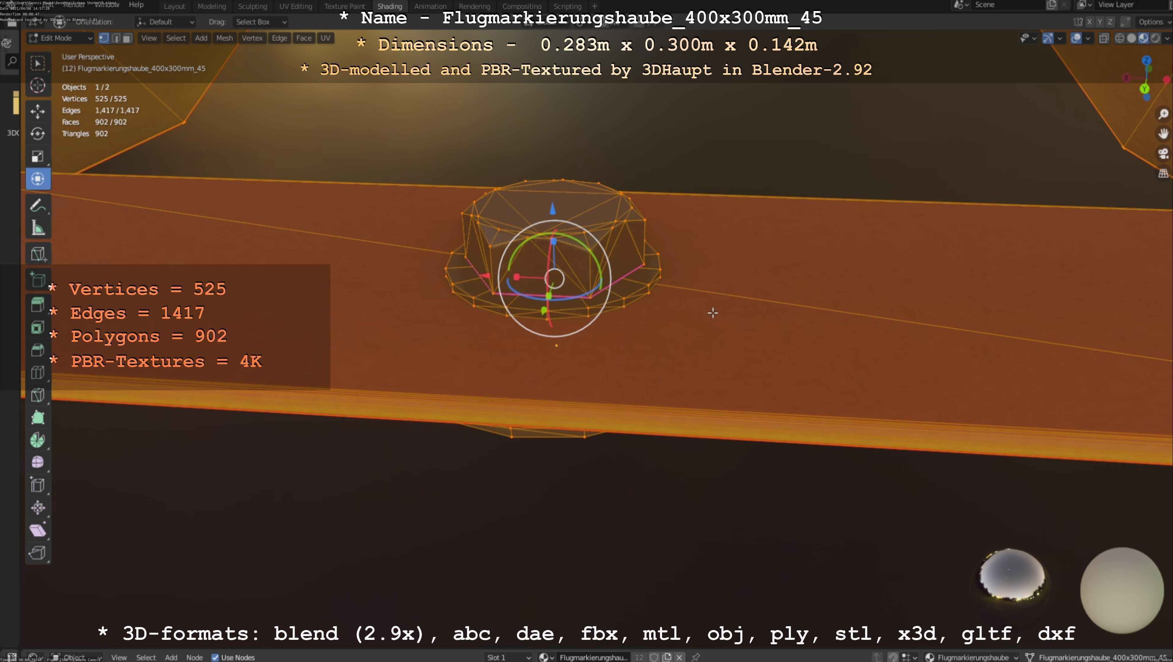 Flugmarkierungshaube 400x300mm 45 Low-poly 3D model_99