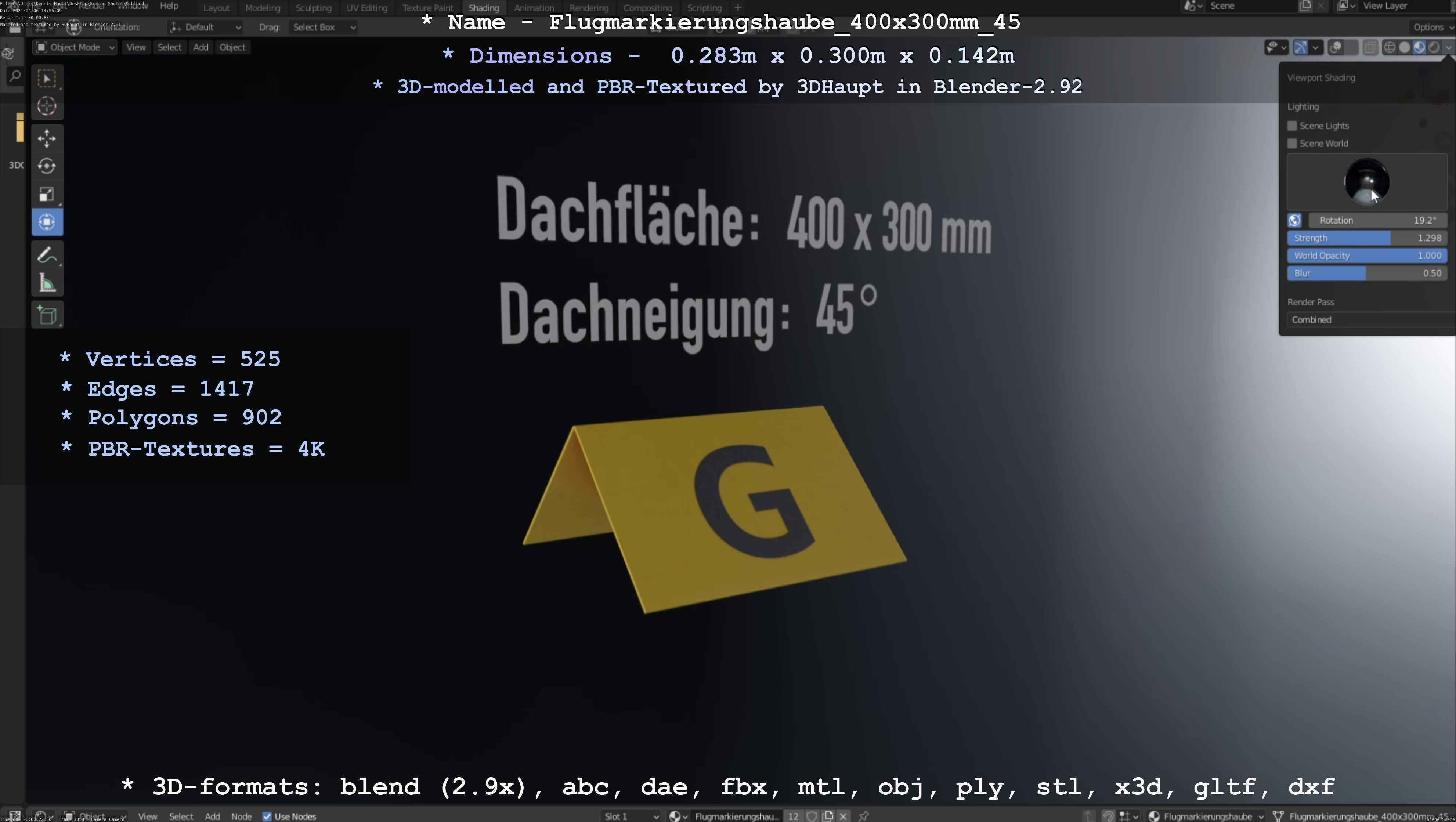 Flugmarkierungshaube 400x300mm 45 Low-poly 3D model_66